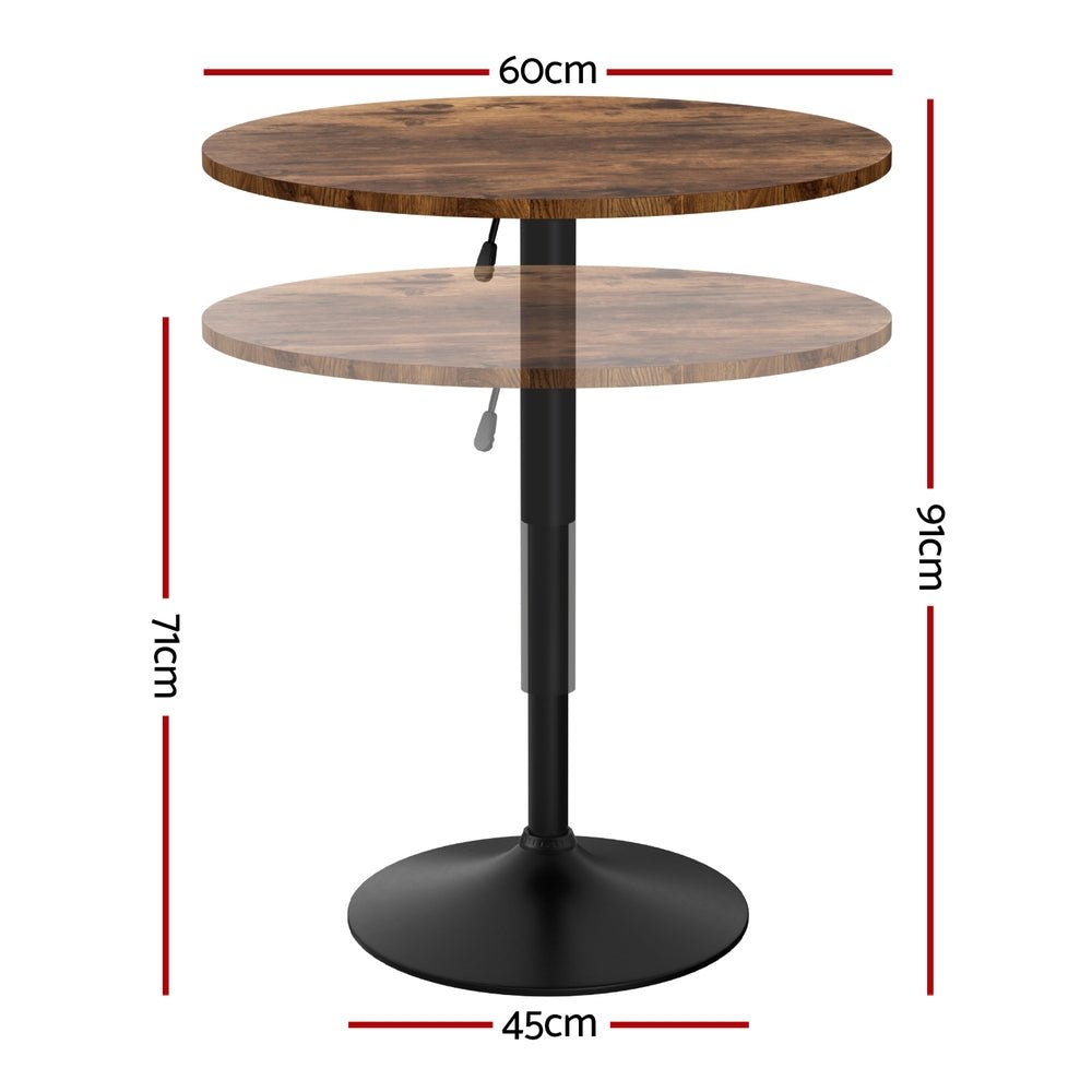 Height Adjustable Bar Table 360 Swivel Round Gaslift Design 60cm Rustic Brown Black - Furniture > Bar Stools & Chairs > Table & Bar Stools - Rivercity House & Home Co. (ABN 18 642 972 209) - Affordable Modern Furniture Australia
