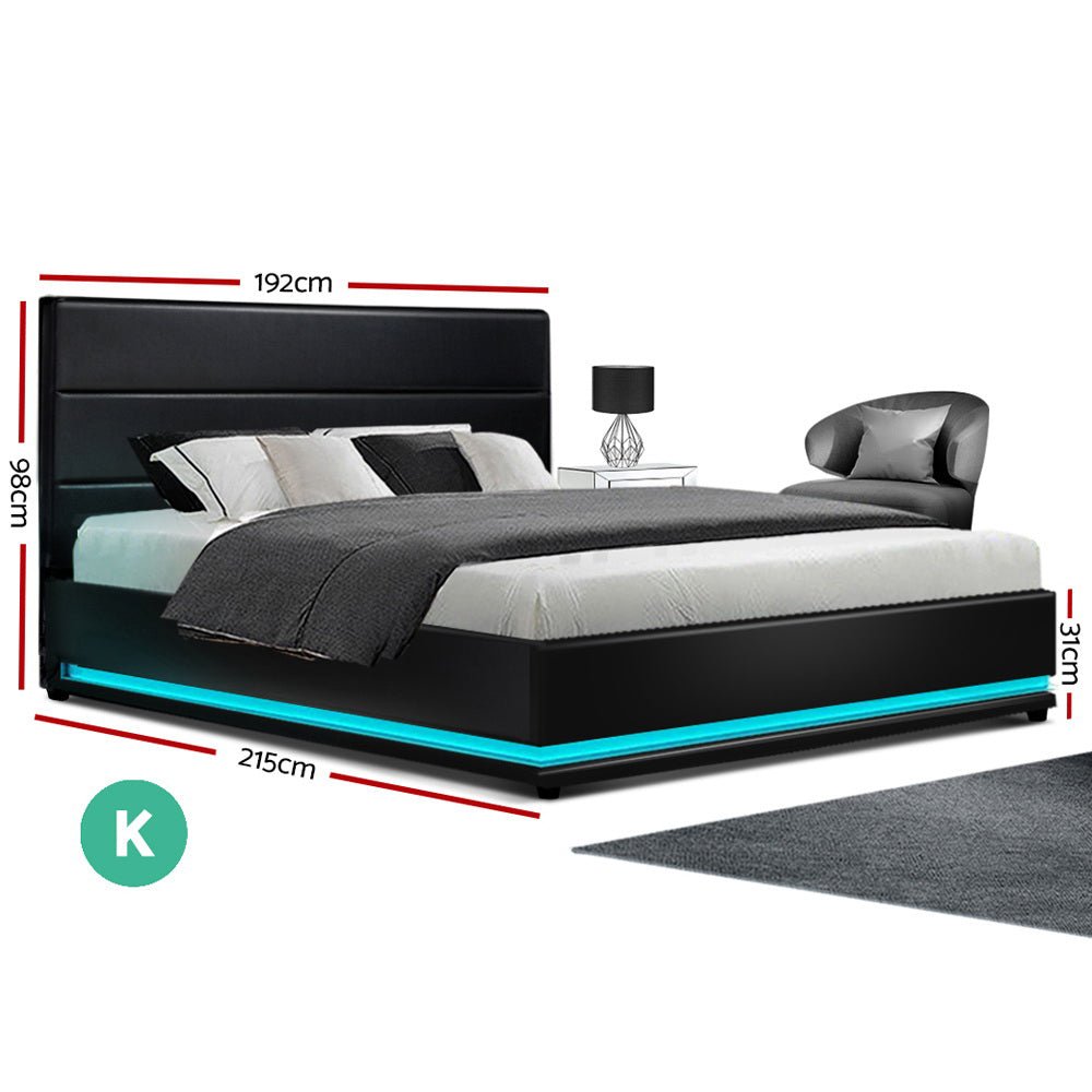 Henley LED Storage King Bed Frame Black - Rivercity House & Home Co. (ABN 18 642 972 209) - Affordable Modern Furniture Australia