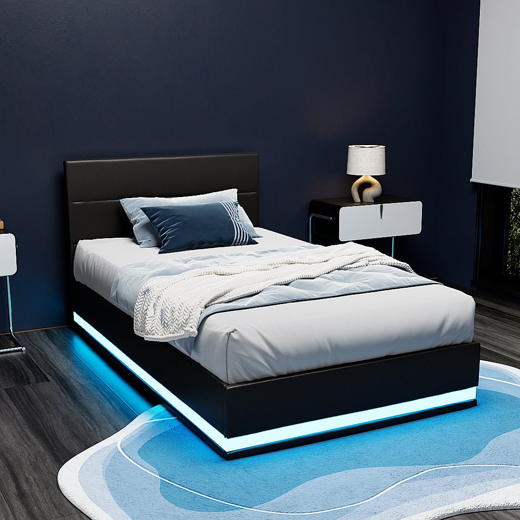 Henley LED Storage King Single Bed Frame Black - Furniture > Bedroom - Rivercity House & Home Co. (ABN 18 642 972 209) - Affordable Modern Furniture Australia