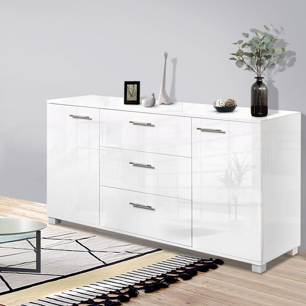 High Gloss Sideboard Storage Cabinet Cupboard - White - Rivercity House & Home Co. (ABN 18 642 972 209) - Affordable Modern Furniture Australia