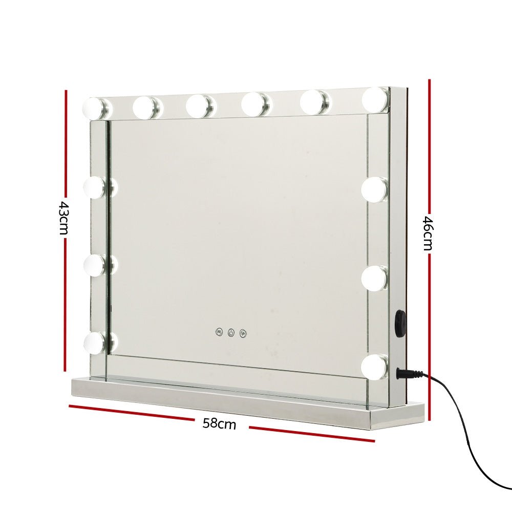 Hollywood Makeup Mirror With Light 12 LED Bulbs Silver 58cm x 46cm - Rivercity House & Home Co. (ABN 18 642 972 209) - Affordable Modern Furniture Australia