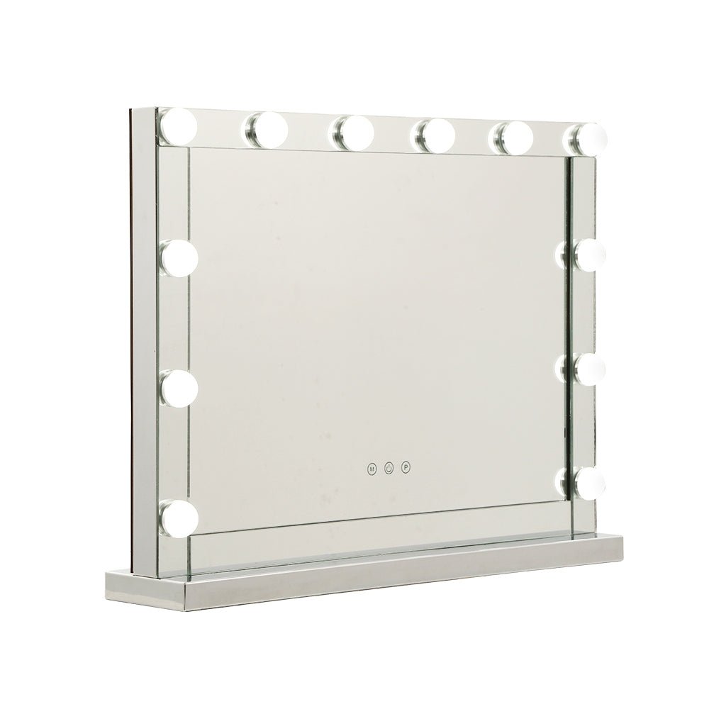 Hollywood Makeup Mirror With Light 12 LED Bulbs Silver 58cm x 46cm - Rivercity House & Home Co. (ABN 18 642 972 209) - Affordable Modern Furniture Australia