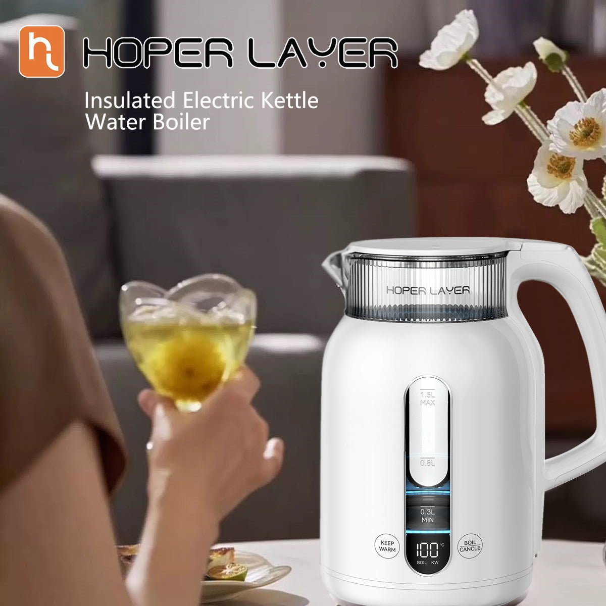 Hoper Layer Insulation Electric Kettle 1.5L 1500W Water Boiler K15 - G1 - Appliances > Kitchen Appliances > Kettles - Rivercity House & Home Co. (ABN 18 642 972 209) - Affordable Modern Furniture Australia