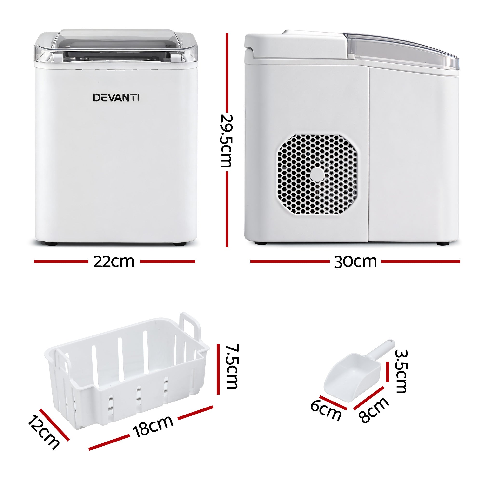 Ice Maker Machine Portable 12kg Countertop w/Self Cleaning 1.2L White - Appliances > Kitchen Appliances > Ice Makers - Rivercity House & Home Co. (ABN 18 642 972 209) - Affordable Modern Furniture Australia