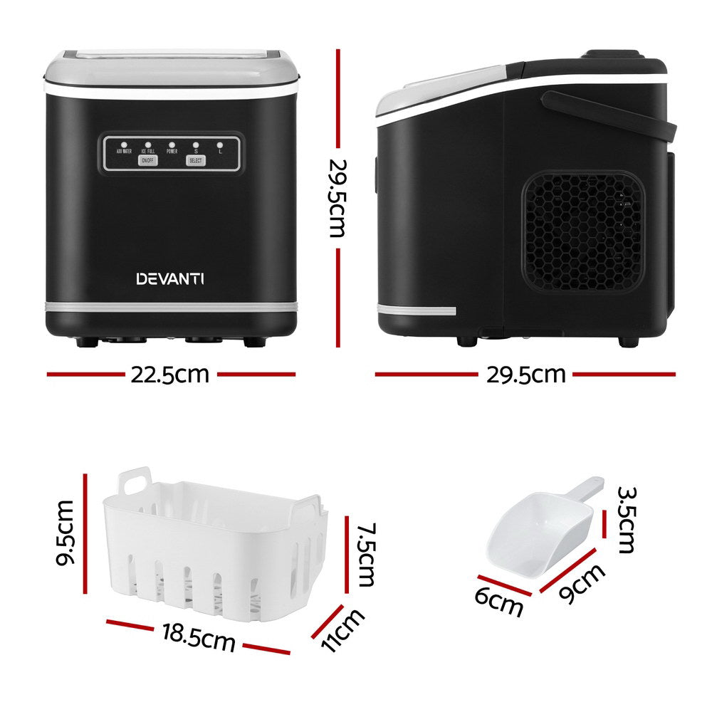 Ice Maker Machine Portable 12kg Countertop w/Self Cleaning 1.3L Black - Appliances > Kitchen Appliances > Ice Makers - Rivercity House & Home Co. (ABN 18 642 972 209) - Affordable Modern Furniture Australia