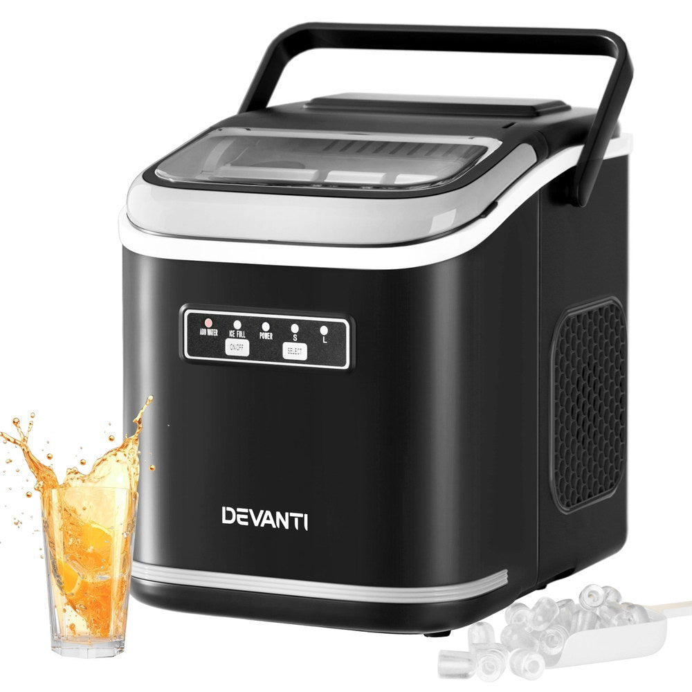 Ice Maker Machine Portable 12kg Countertop w/Self Cleaning 1.3L Black - Appliances > Kitchen Appliances > Ice Makers - Rivercity House & Home Co. (ABN 18 642 972 209) - Affordable Modern Furniture Australia