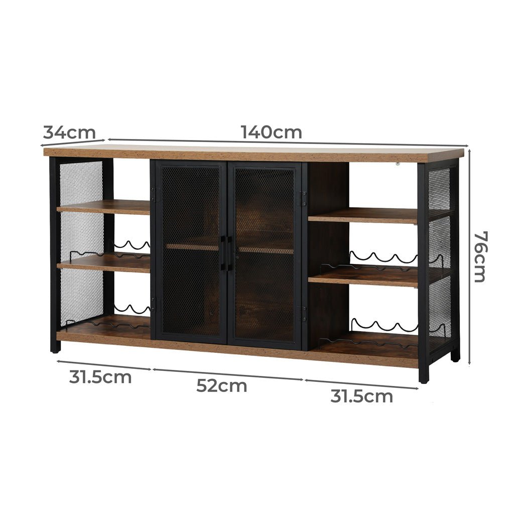 Industrial Bar Cabinet Buffet Sideboard with Wine Rack - Walnut - Rivercity House & Home Co. (ABN 18 642 972 209) - Affordable Modern Furniture Australia