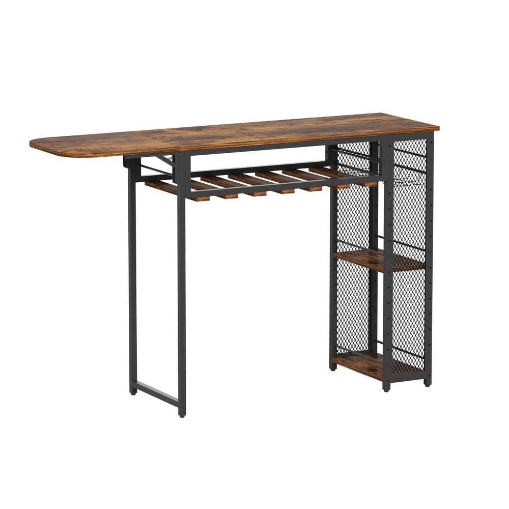 Industrial Bar Table with Wine Rack Built - in Cup Holder Extendable 140cm - Furniture > Dining > Dining Tables - Rivercity House & Home Co. (ABN 18 642 972 209) - Affordable Modern Furniture Australia