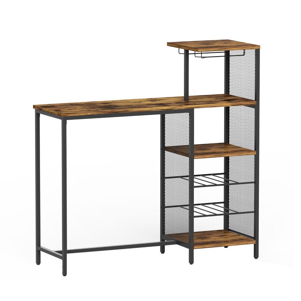 Industrial Bar Table with Wine Rack Cup Holder Multi - Level Storage 122cm Walnut - Furniture > Dining > Dining Tables - Rivercity House & Home Co. (ABN 18 642 972 209) - Affordable Modern Furniture Australia