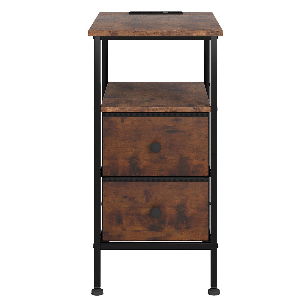 Industrial Bedside Table with 2 Drawers and Charging Station - Brown - Rivercity House & Home Co. (ABN 18 642 972 209) - Affordable Modern Furniture Australia