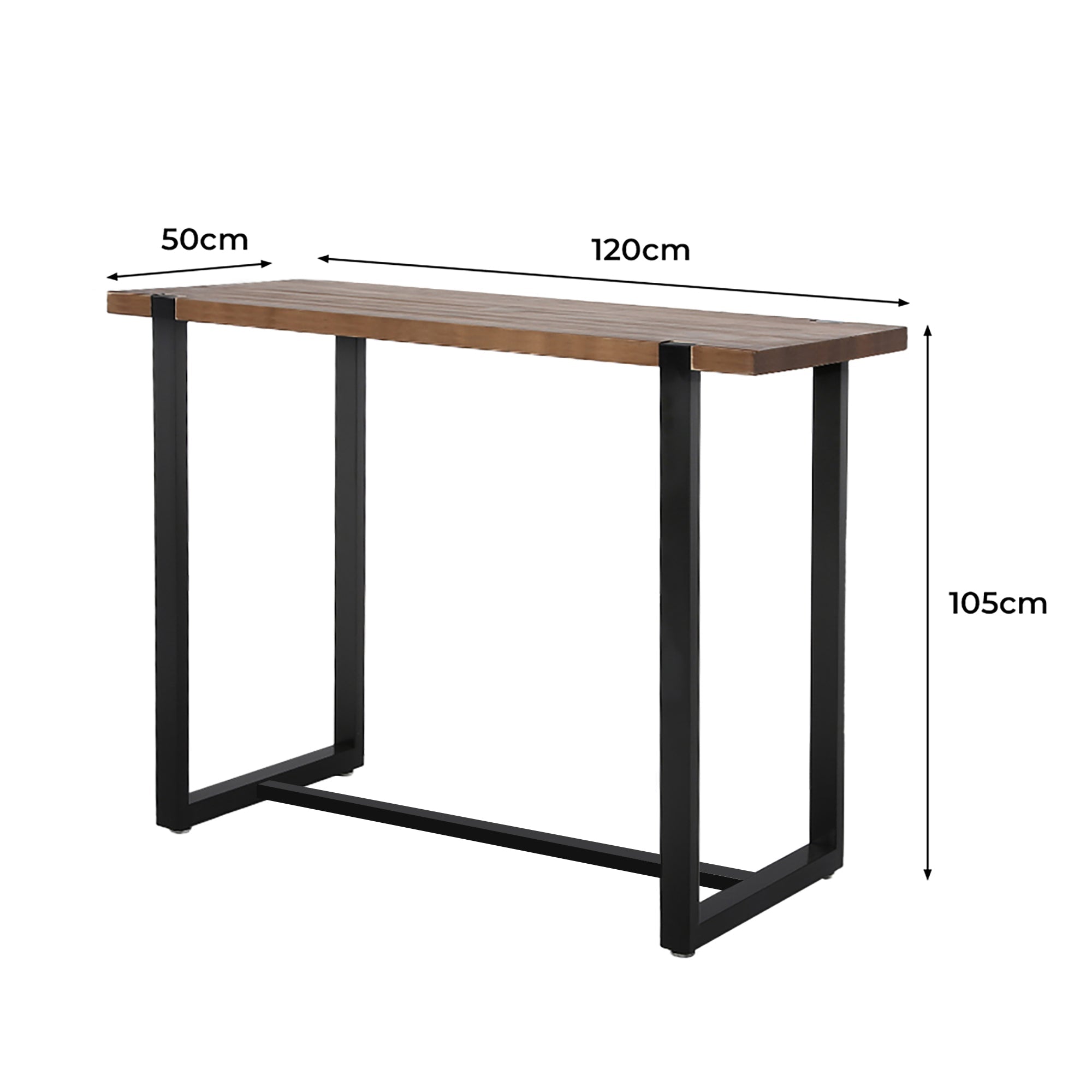 Industrial High Bar Table Solid Pine Wood with Steel Legs - Brown - Rivercity House & Home Co. (ABN 18 642 972 209) - Affordable Modern Furniture Australia