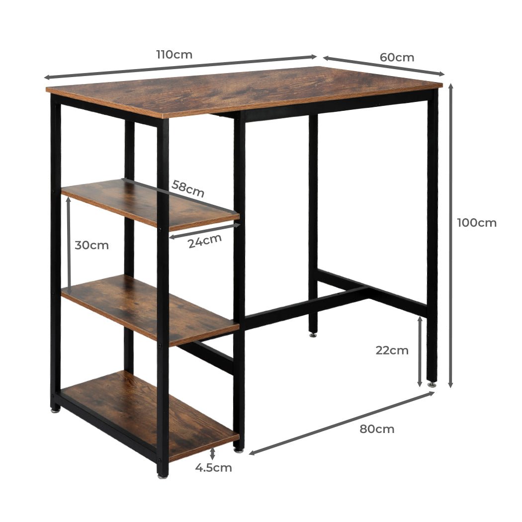 Industrial High Bar Table with Shelves - Brown - Rivercity House & Home Co. (ABN 18 642 972 209) - Affordable Modern Furniture Australia