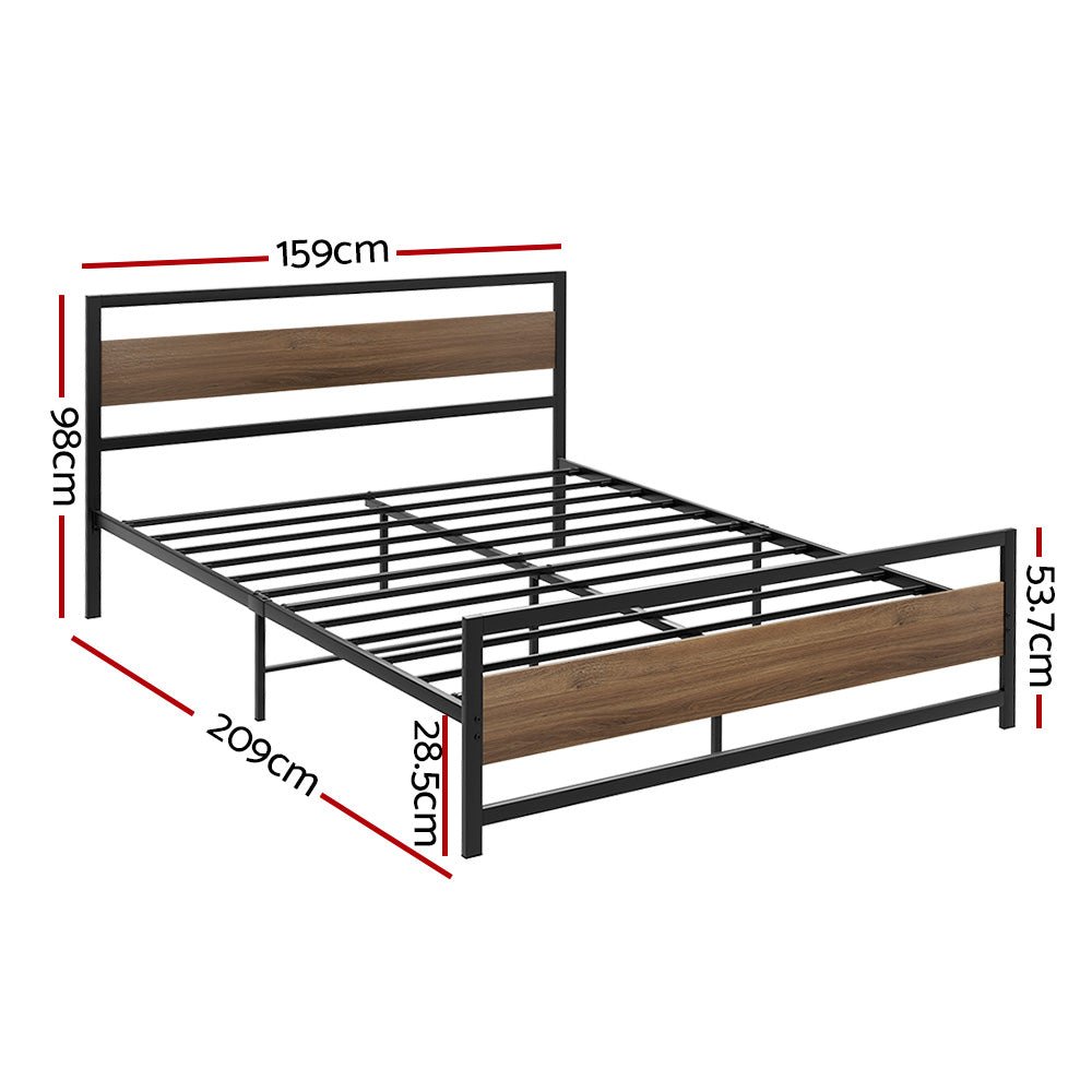 Industrial Style Queen Metal Bed Frame Wood & Black - Furniture > Bedroom - Rivercity House & Home Co. (ABN 18 642 972 209) - Affordable Modern Furniture Australia