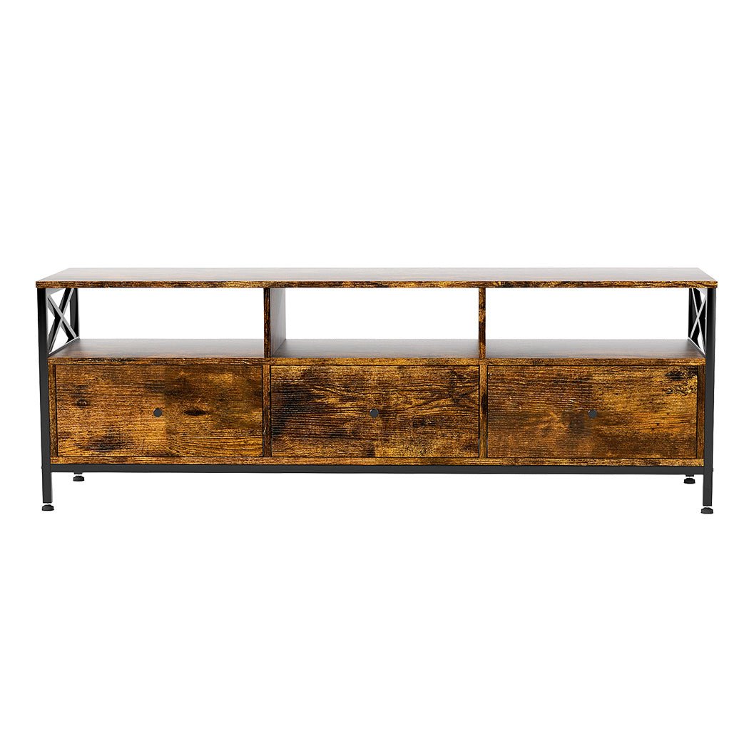 Industrial TV Stand Cabinet 147cm with Storage Drawers and Shelves - Brown - Rivercity House & Home Co. (ABN 18 642 972 209) - Affordable Modern Furniture Australia
