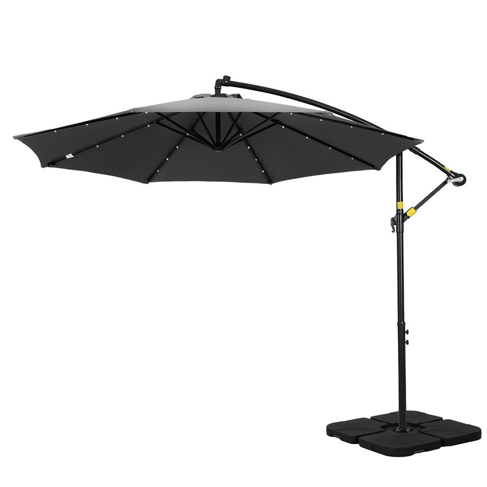 Instahut Outdoor Umbrella 3M Cantilever Beach LED Base Garden Sun Patio Charcoal - Home & Garden > Shading > Umbrellas & Sunshades - Rivercity House & Home Co. (ABN 18 642 972 209) - Affordable Modern Furniture Australia