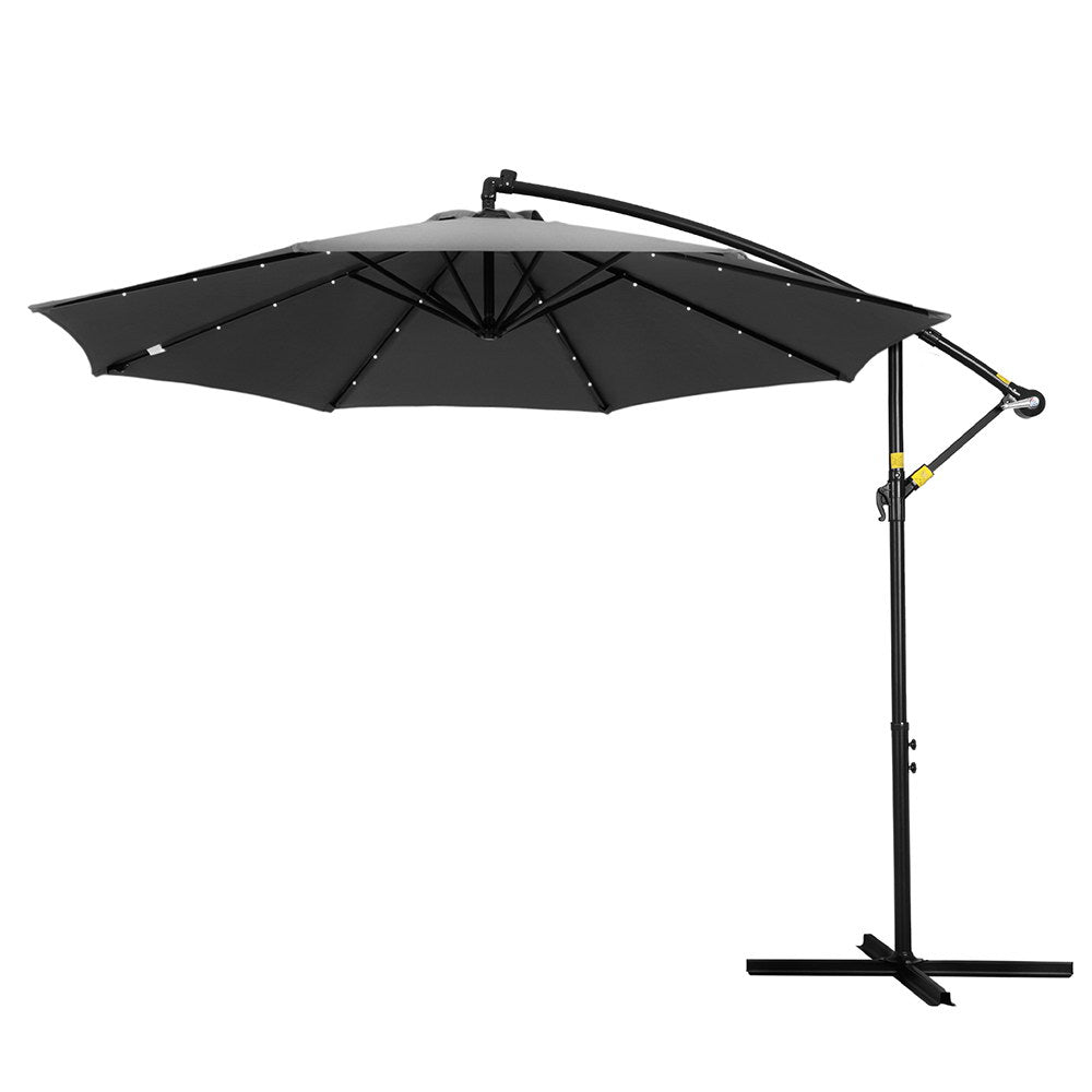 Instahut Outdoor Umbrella 3M Cantilever Beach LED Garden Shade Patio Charcoal - Home & Garden > Shading > Umbrellas & Sunshades - Rivercity House & Home Co. (ABN 18 642 972 209) - Affordable Modern Furniture Australia
