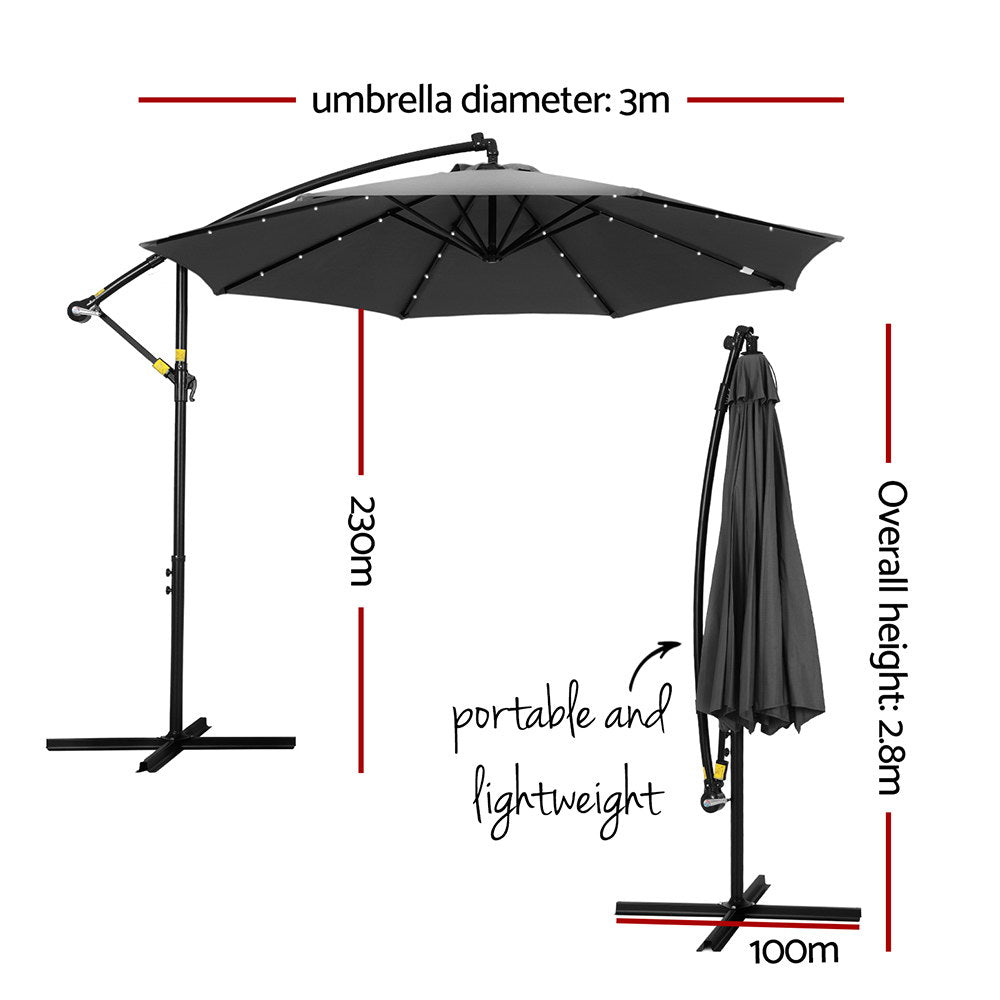 Instahut Outdoor Umbrella 3M Cantilever Beach LED Garden Shade Patio Charcoal - Home & Garden > Shading > Umbrellas & Sunshades - Rivercity House & Home Co. (ABN 18 642 972 209) - Affordable Modern Furniture Australia