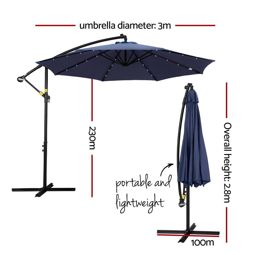 Instahut Outdoor Umbrella 3M Cantilever Beach LED Umbrellas Garden Shade Patio - Home & Garden > Shading > Umbrellas & Sunshades - Rivercity House & Home Co. (ABN 18 642 972 209) - Affordable Modern Furniture Australia
