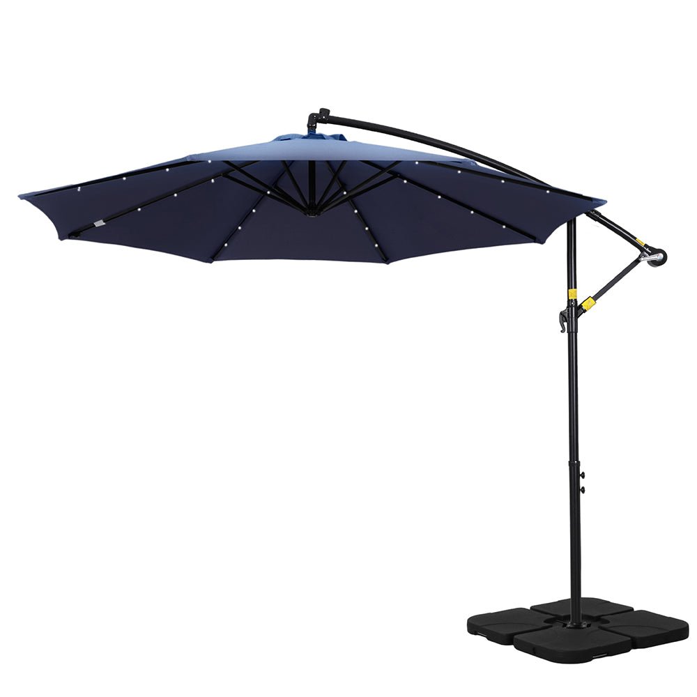 Instahut Outdoor Umbrella 3M Cantilever Beach LED w/Base Garden Shade Patio Navy - Home & Garden > Shading > Umbrellas & Sunshades - Rivercity House & Home Co. (ABN 18 642 972 209) - Affordable Modern Furniture Australia