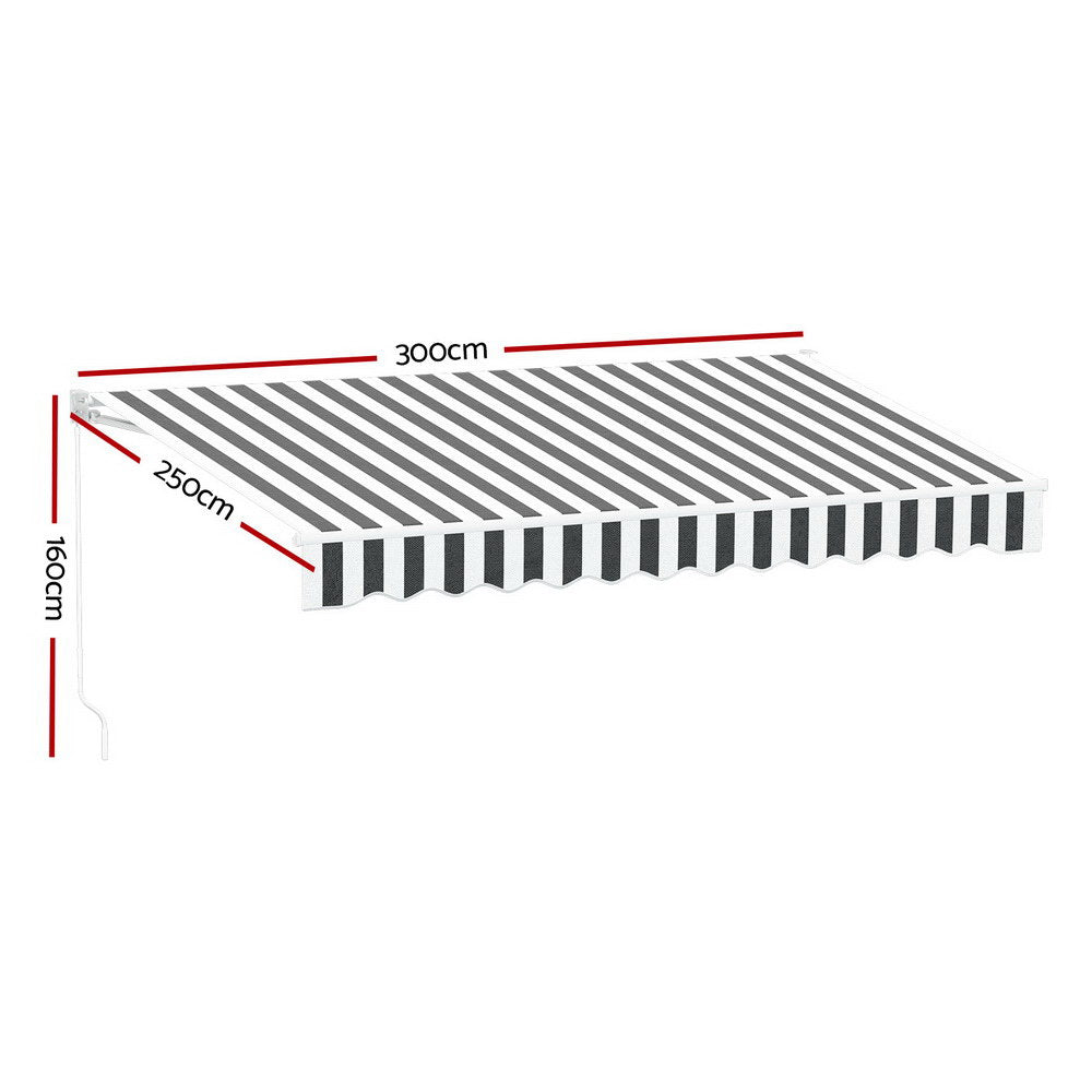 Instahut Retractable Folding Arm Awning Motorised Sunshade 3Mx2.5M Grey White - Home & Garden > Shading > Awnings - Rivercity House & Home Co. (ABN 18 642 972 209) - Affordable Modern Furniture Australia