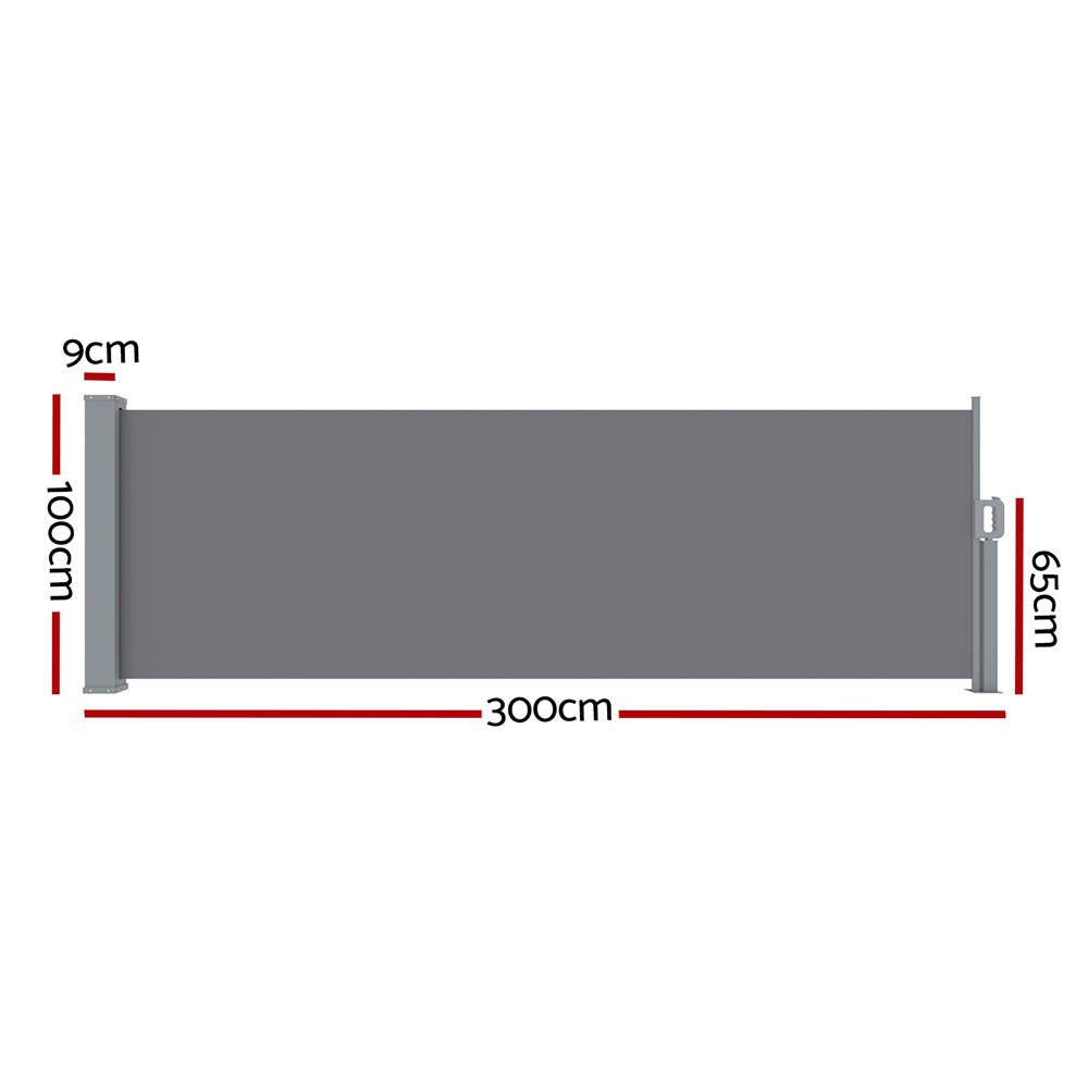 Instahut Side Awning Sun Shade Outdoor Blinds Retractable Screen 1X3M Grey - Home & Garden > Shading > Awnings - Rivercity House & Home Co. (ABN 18 642 972 209) - Affordable Modern Furniture Australia