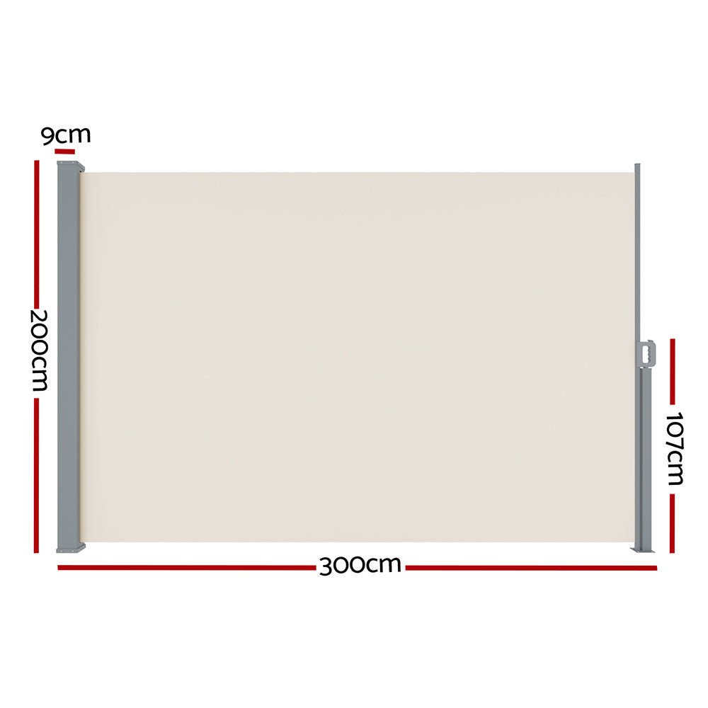 Instahut Side Awning Sun Shade Outdoor Blinds Retractable Screen 2X3M Cream - Home & Garden > Shading > Awnings - Rivercity House & Home Co. (ABN 18 642 972 209) - Affordable Modern Furniture Australia