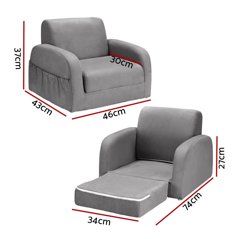 Keezi Kids Sofa 2 Seater Children Flip Open Couch Lounger Armchair Soft Grey - Baby & Kids > Kid's Furniture - Rivercity House & Home Co. (ABN 18 642 972 209) - Affordable Modern Furniture Australia