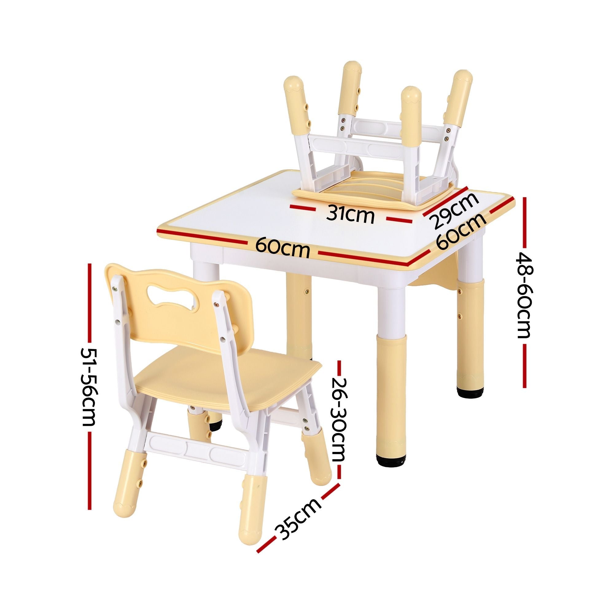 Keezi Kids Table and 2 Chairs Set Height Adjustable Toddler Desk and Chair Set for Ages 3 - 8, Activity Table with Graffiti Desktop for Learning Drawing Playing, Yellow - Baby & Kids > Kid's Furniture > Kid's Tables, Chairs & Seats - Rivercity House & Home Co. (ABN 18 642 972 209) - Affordable Modern Furniture Australia