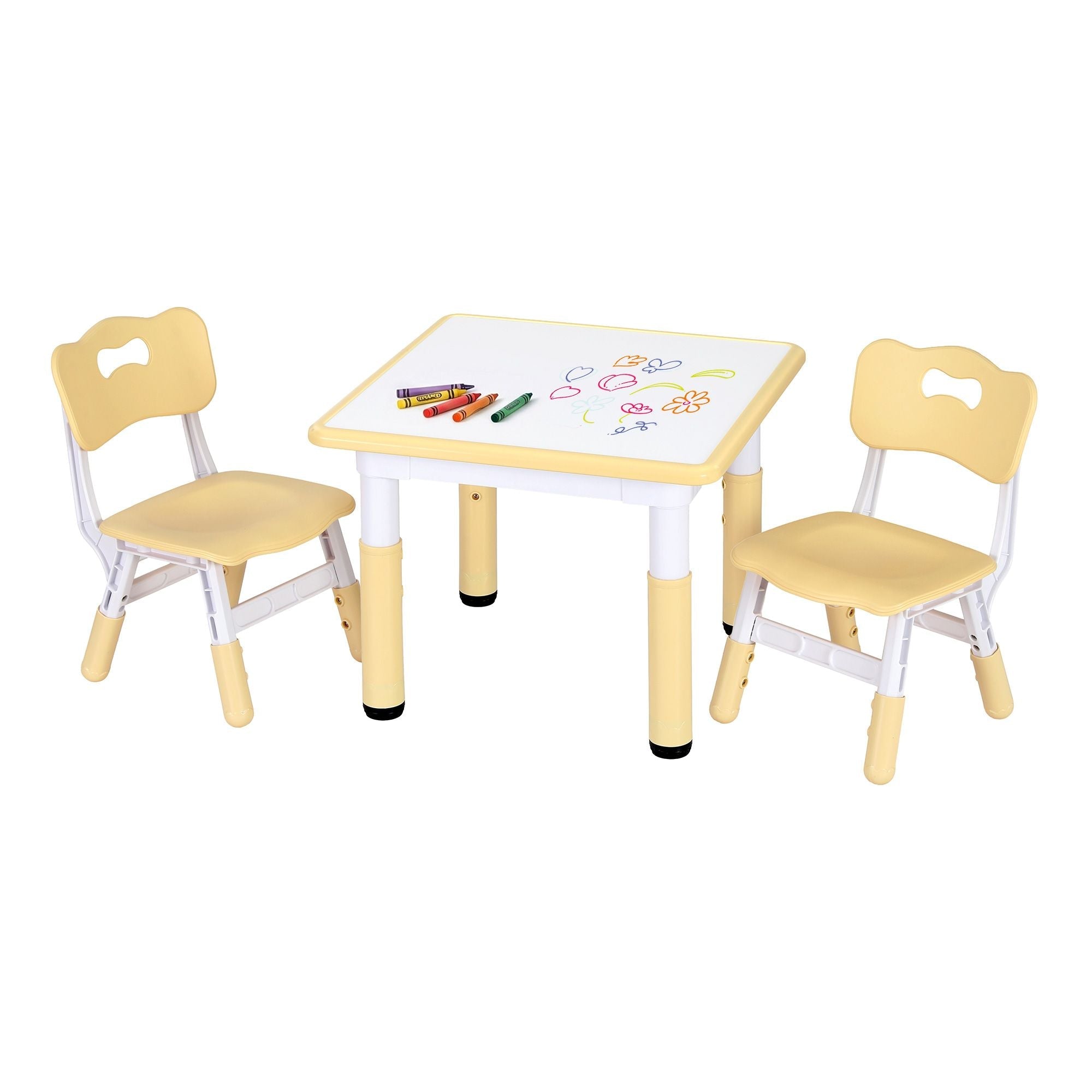 Keezi Kids Table and 2 Chairs Set Height Adjustable Toddler Desk and Chair Set for Ages 3 - 8, Activity Table with Graffiti Desktop for Learning Drawing Playing, Yellow - Baby & Kids > Kid's Furniture > Kid's Tables, Chairs & Seats - Rivercity House & Home Co. (ABN 18 642 972 209) - Affordable Modern Furniture Australia