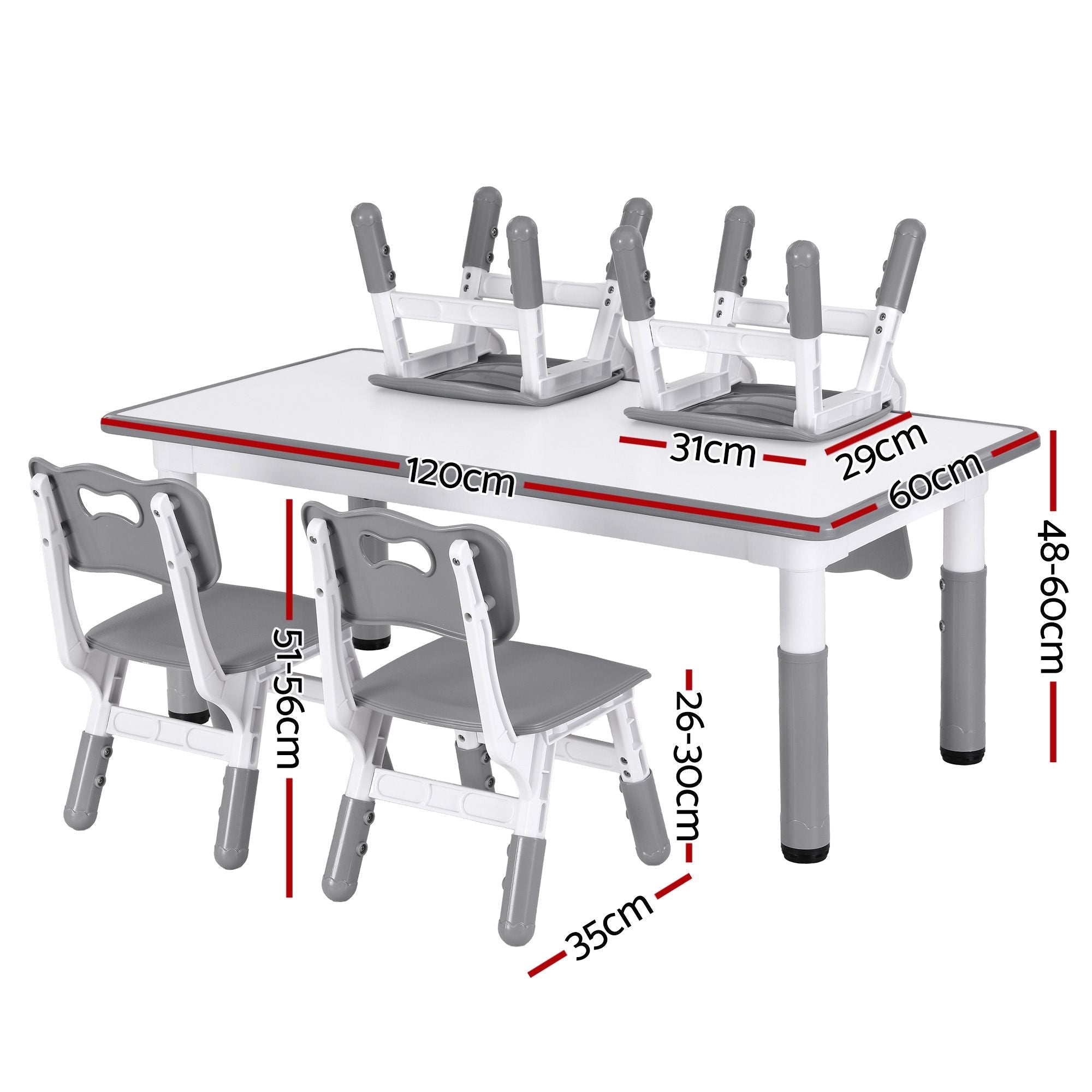 Keezi Kids Table and 4 Chairs Set Height Adjustable Toddler Desk and Chair Set for Ages 3 - 8, Children Activity Table with Graffiti Desktop for Learning Drawing Playing, Grey - Baby & Kids > Kid's Furniture > Kid's Tables, Chairs & Seats - Rivercity House & Home Co. (ABN 18 642 972 209) - Affordable Modern Furniture Australia