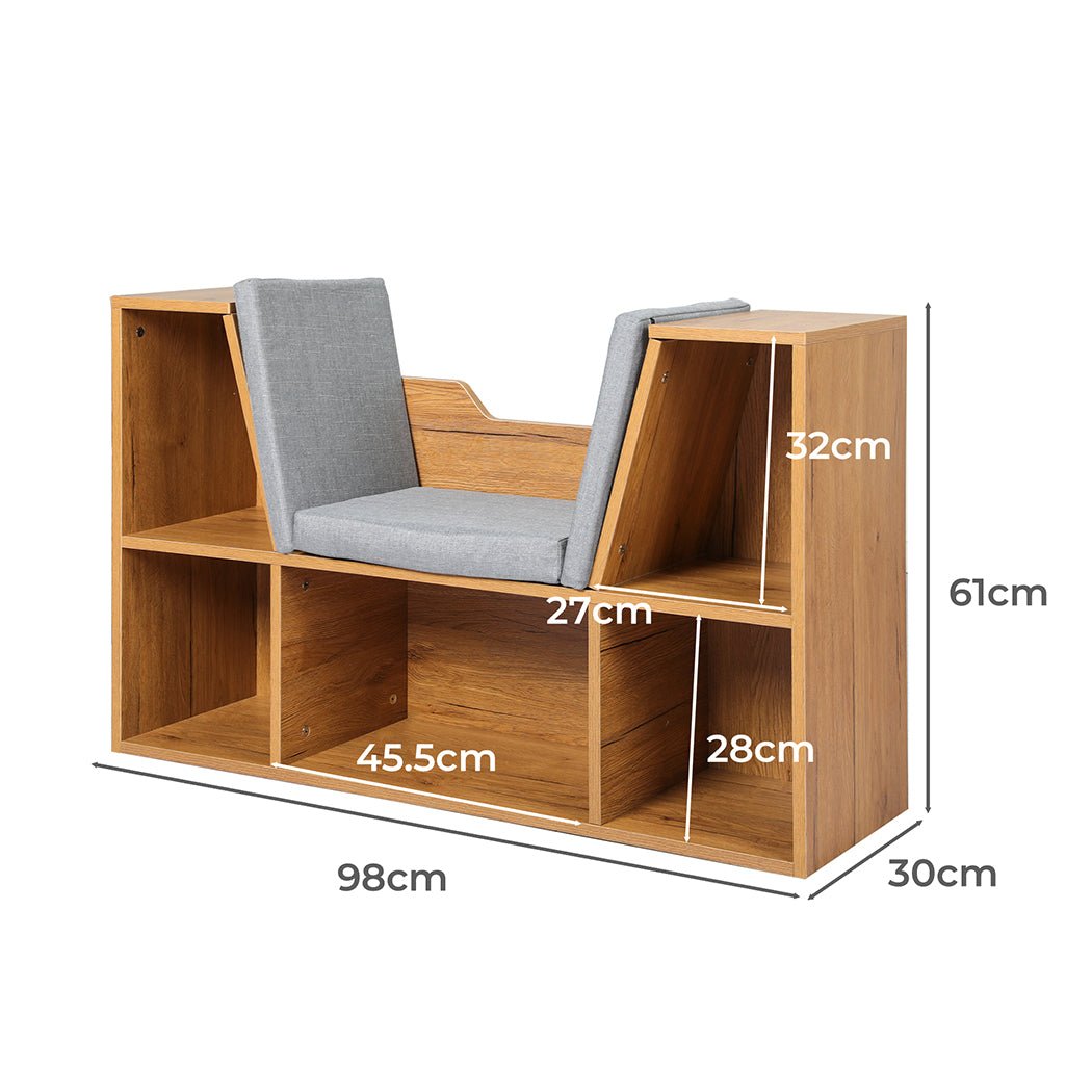 Kids Bookcase Toy Storage Box with Seat - Brown - Rivercity House & Home Co. (ABN 18 642 972 209) - Affordable Modern Furniture Australia