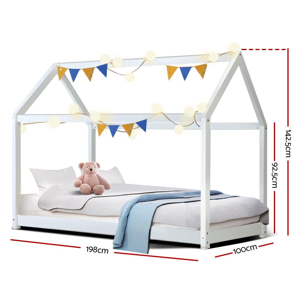 Kids Casa Wooden Single Bed Frame White - Rivercity House & Home Co. (ABN 18 642 972 209) - Affordable Modern Furniture Australia