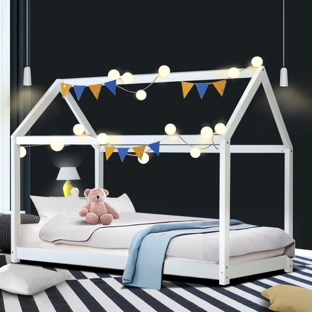 Kids Casa Wooden Single Bed Frame White - Rivercity House & Home Co. (ABN 18 642 972 209) - Affordable Modern Furniture Australia