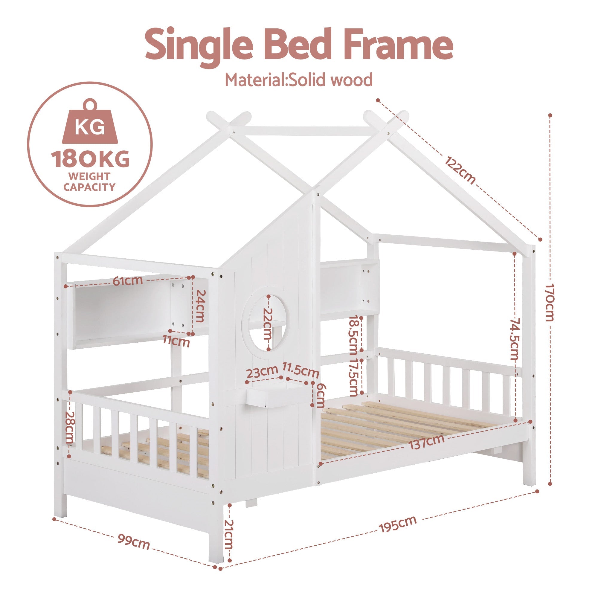 Kids Single Bed Frame House Bed Solid Wood Montessori Bed for Toddler White - Furniture > Bedroom > Beds & Bed Frames - Rivercity House & Home Co. (ABN 18 642 972 209) - Affordable Modern Furniture Australia