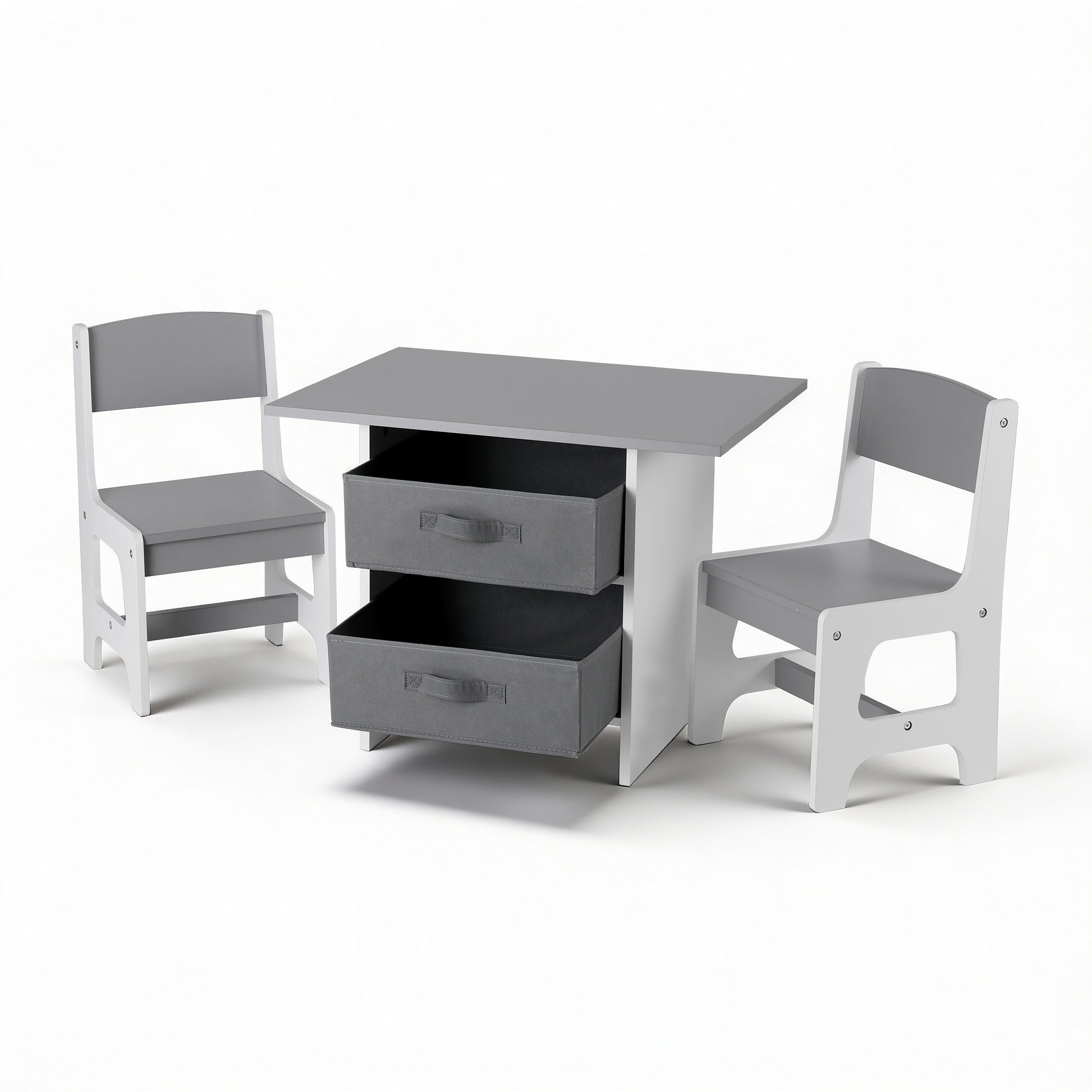 Kids Table and 2 Chairs Set Wooden Activity Table wit 2 Storage Drawers, Toddler Table and Chair Set for Children Drawing, Reading, Crafts, Eating, Grey - Baby & Kids > Kid's Furniture > Kid's Tables, Chairs & Seats - Rivercity House & Home Co. (ABN 18 642 972 209) - Affordable Modern Furniture Australia