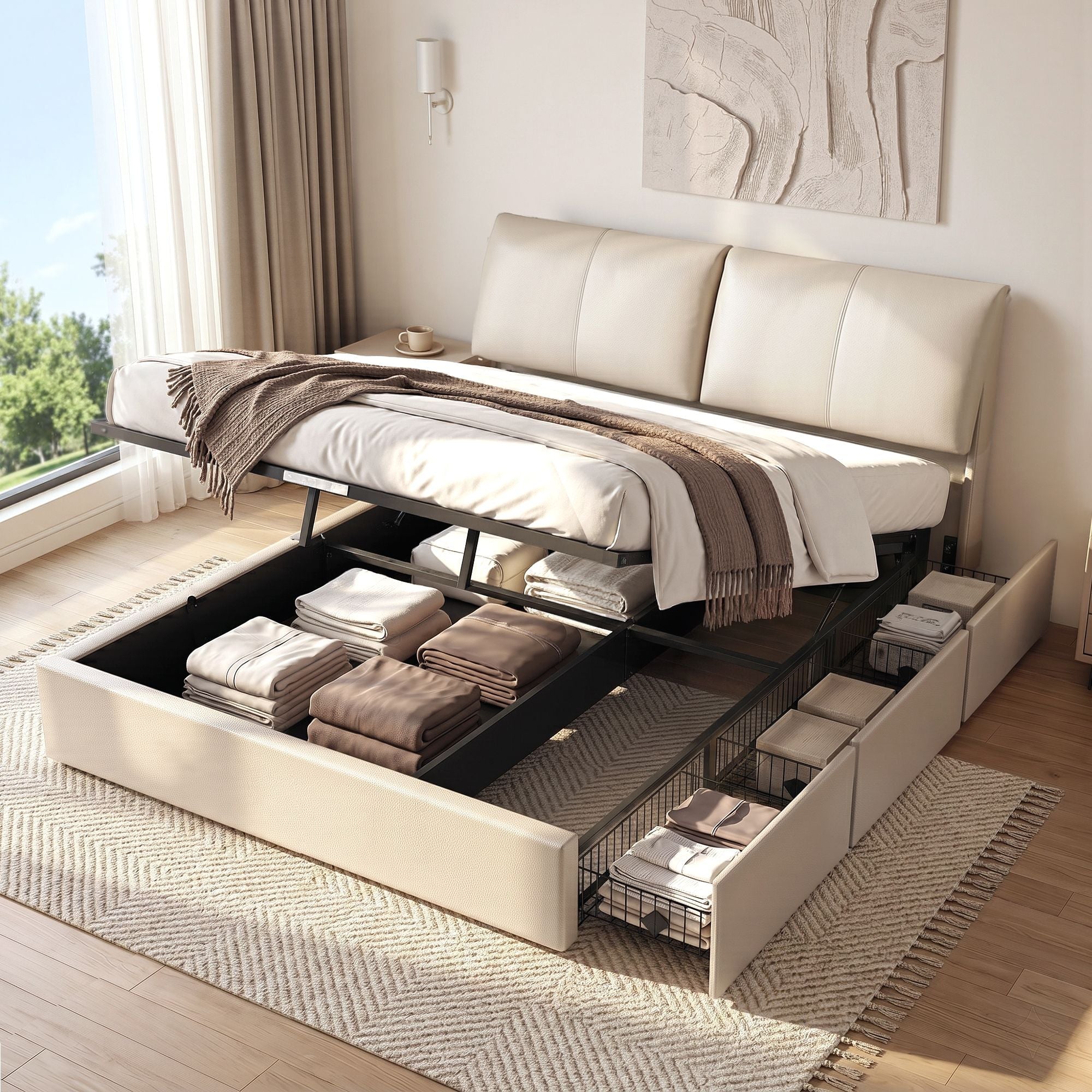 King Bed Frame Gas Lift Storage 3 Drawers Adjustable Headboard Platform Base - Furniture > Bedroom > Beds & Bed Frames - Rivercity House & Home Co. (ABN 18 642 972 209) - Affordable Modern Furniture Australia