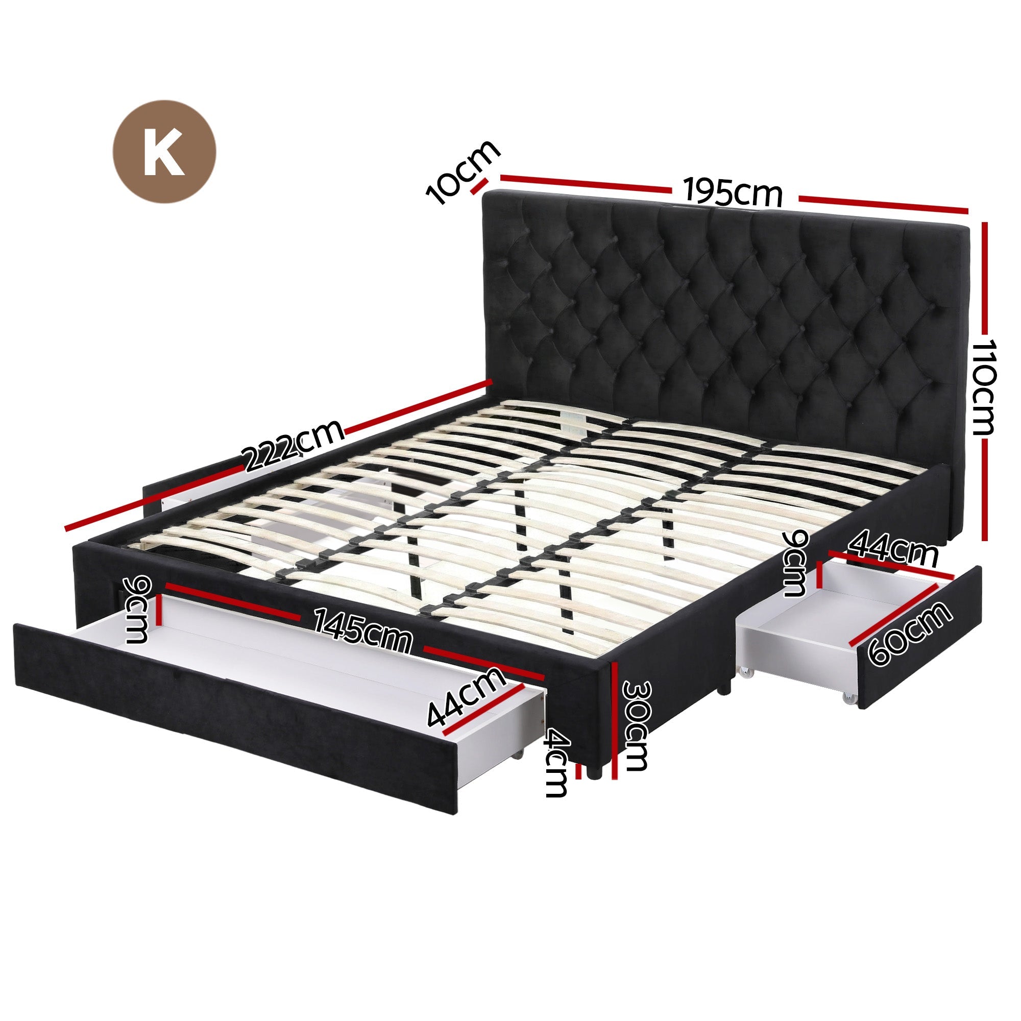 King Bed Frame Storage Charging Station Upholstered 3 Drawers USB Type - C - Furniture > Bedroom > Beds & Bed Frames - Rivercity House & Home Co. (ABN 18 642 972 209) - Affordable Modern Furniture Australia