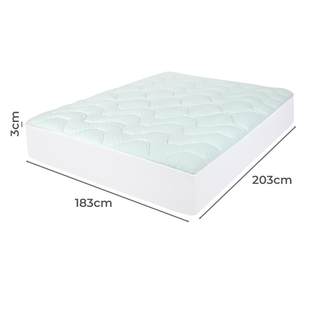 King Mattress Topper Pillowtop Memory Foam Cover Protector - White & Blue - Rivercity House & Home Co. (ABN 18 642 972 209) - Affordable Modern Furniture Australia