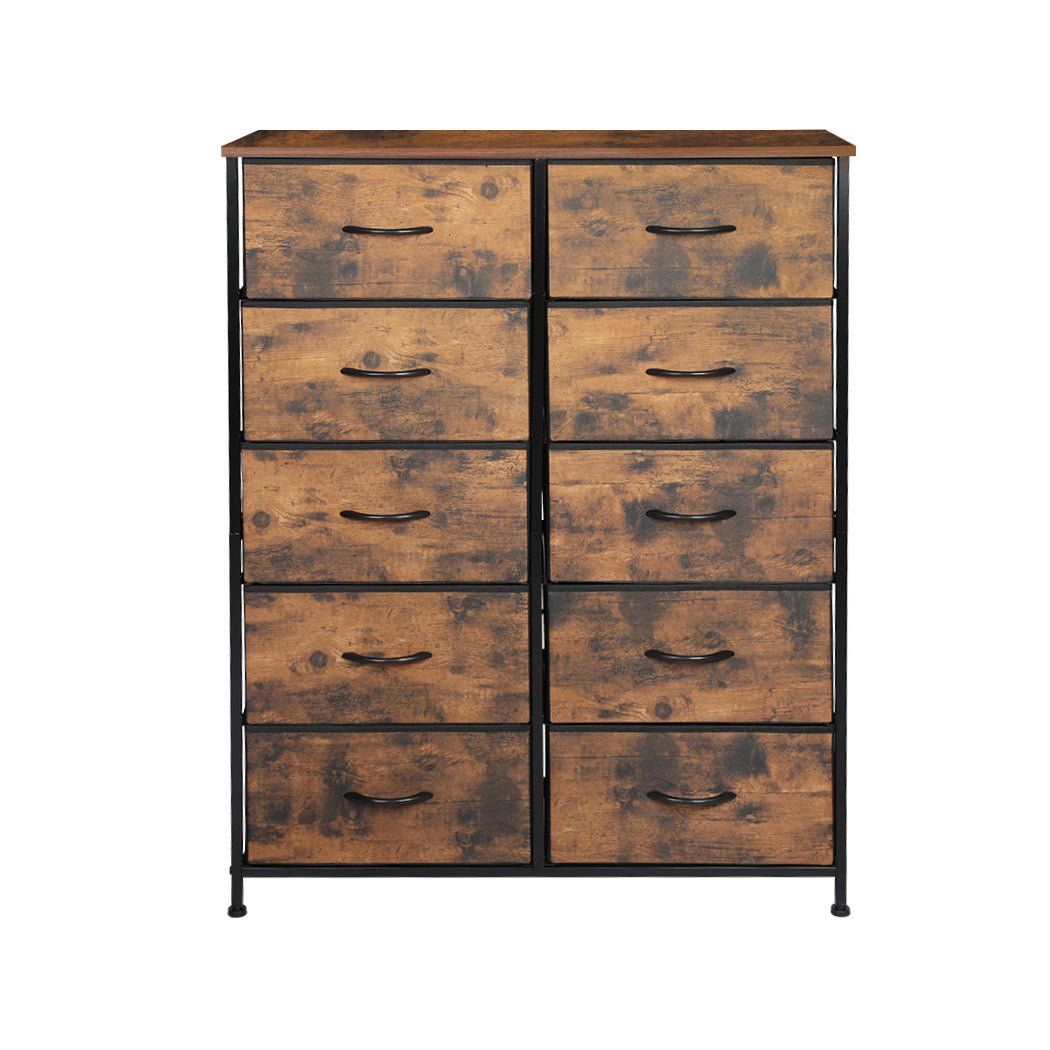 King Single Storage Cabinet Tower Chest with 10 Fabric Drawers - Brown - Rivercity House & Home Co. (ABN 18 642 972 209) - Affordable Modern Furniture Australia