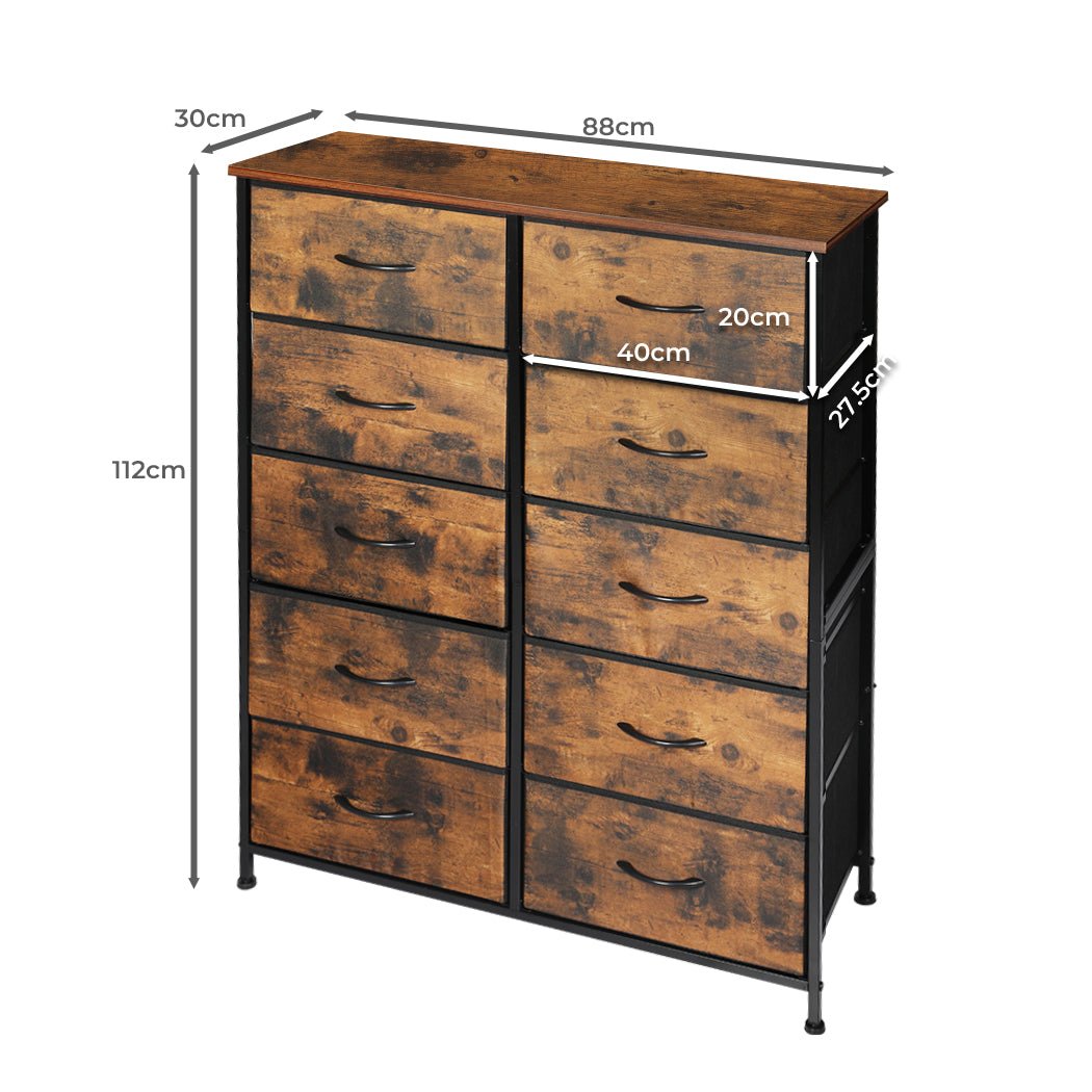 King Single Storage Cabinet Tower Chest with 10 Fabric Drawers - Brown - Rivercity House & Home Co. (ABN 18 642 972 209) - Affordable Modern Furniture Australia
