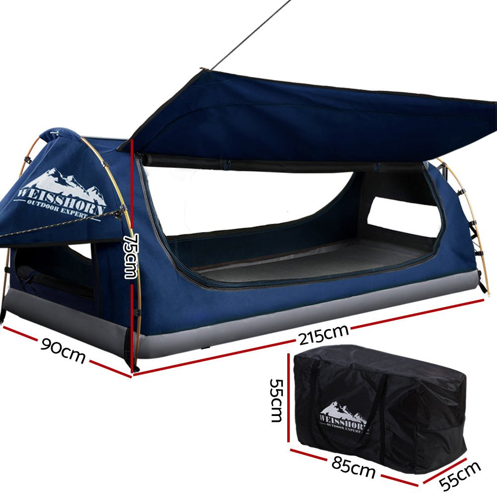 King Single Swag Camping Swags Canvas Free Standing Dome Tent Blue - Outdoor Recreation > Camping > Tents - Rivercity House & Home Co. (ABN 18 642 972 209) - Affordable Modern Furniture Australia