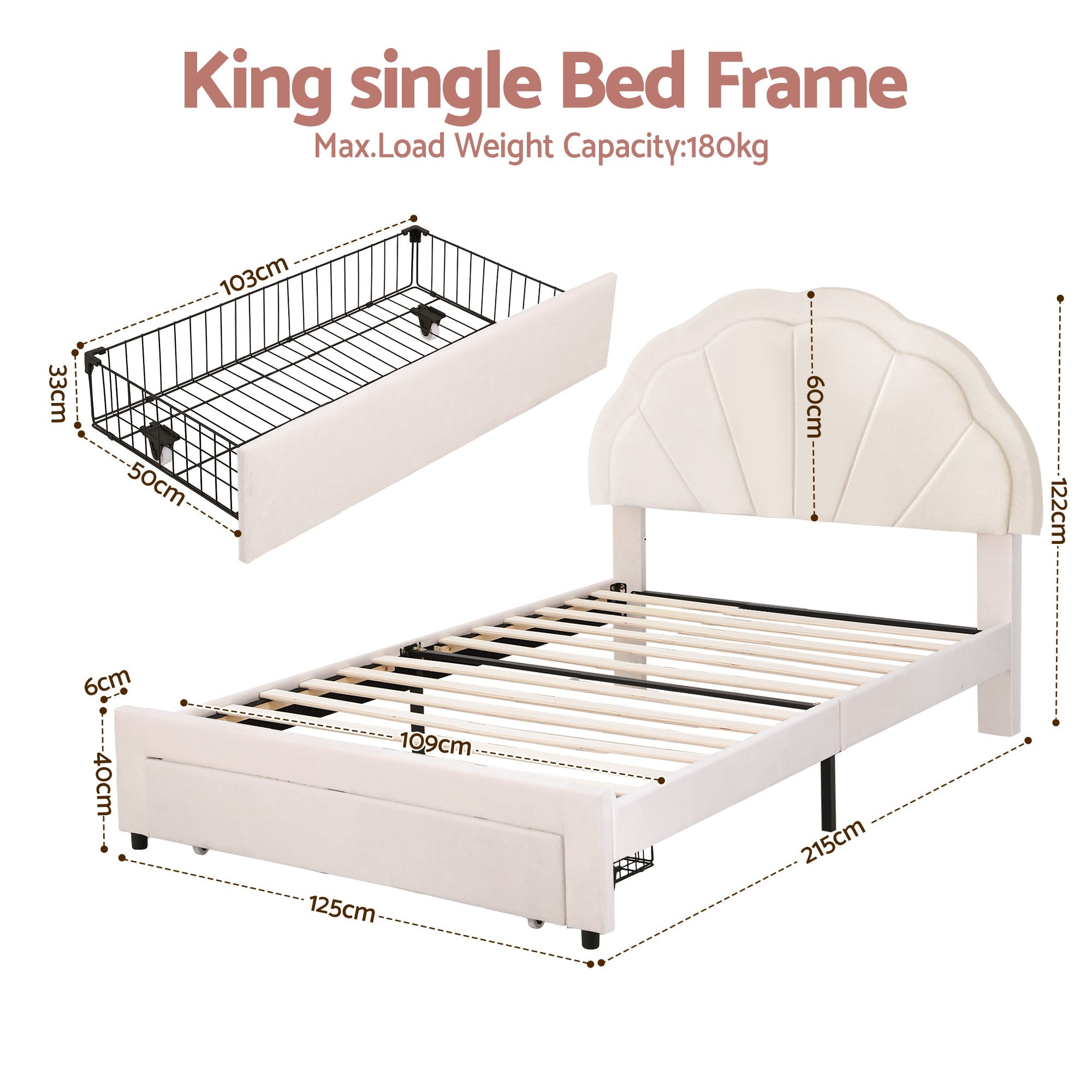 King Single Upholstered Velvet Platform Bed Frame with LED Headboard & Storage Drawer - Velvet - Furniture > Bedroom > Beds & Bed Frames - Rivercity House & Home Co. (ABN 18 642 972 209) - Affordable Modern Furniture Australia