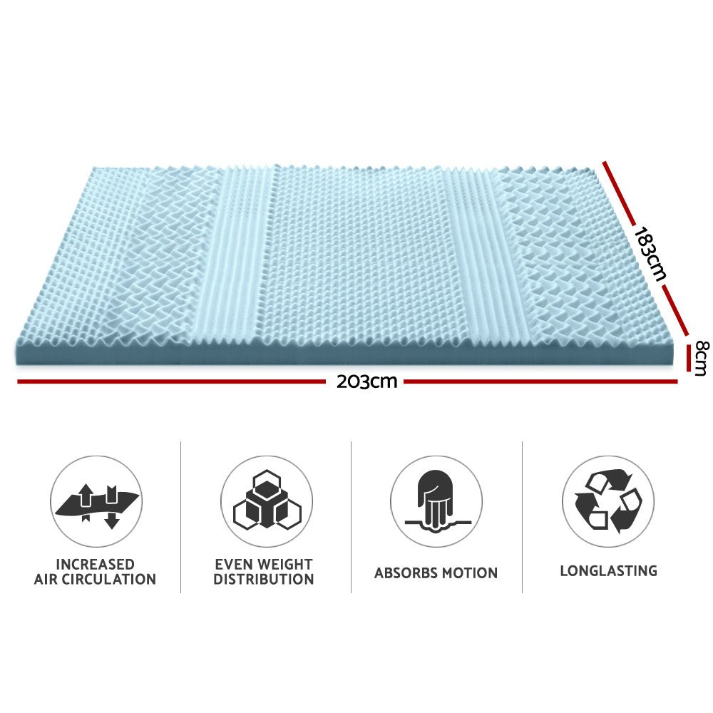 King Size | Cool Gel 7 - zone Memory Foam Mattress Topper w/Bamboo Cover 8cm - Rivercity House & Home Co. (ABN 18 642 972 209) - Affordable Modern Furniture Australia