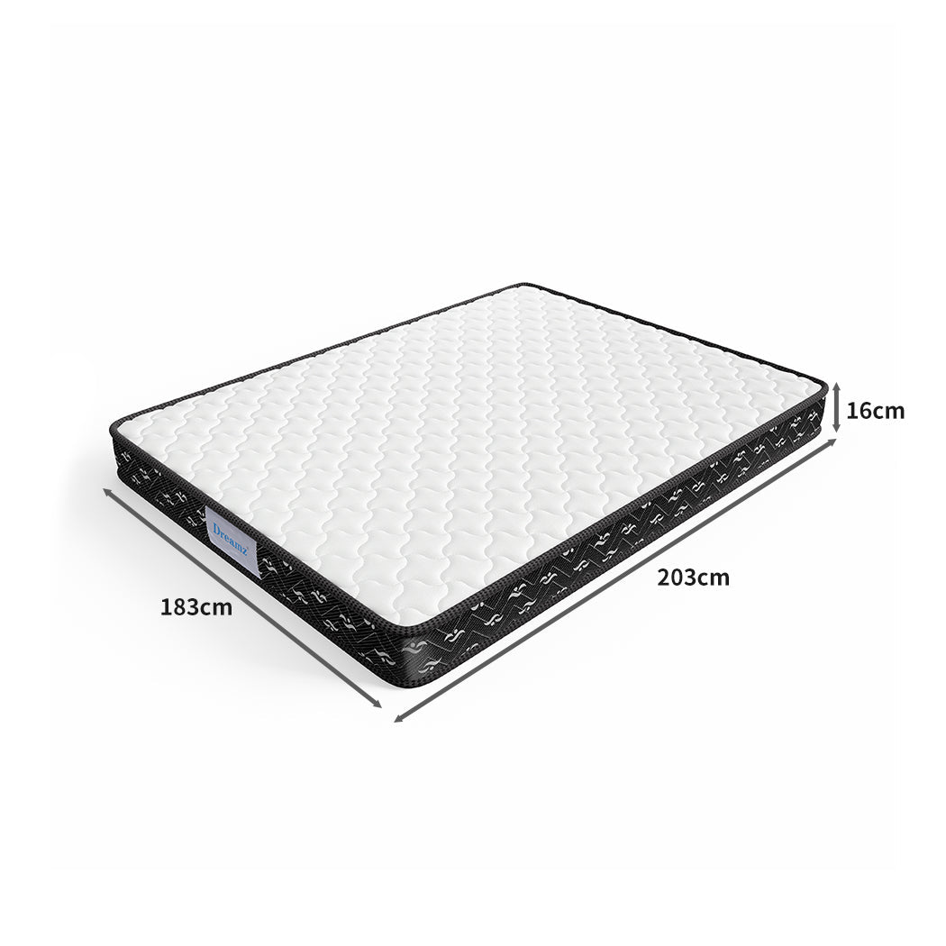 King Spring Mattress Bed Pocket Tight 16cm - White and Black - Rivercity House & Home Co. (ABN 18 642 972 209) - Affordable Modern Furniture Australia