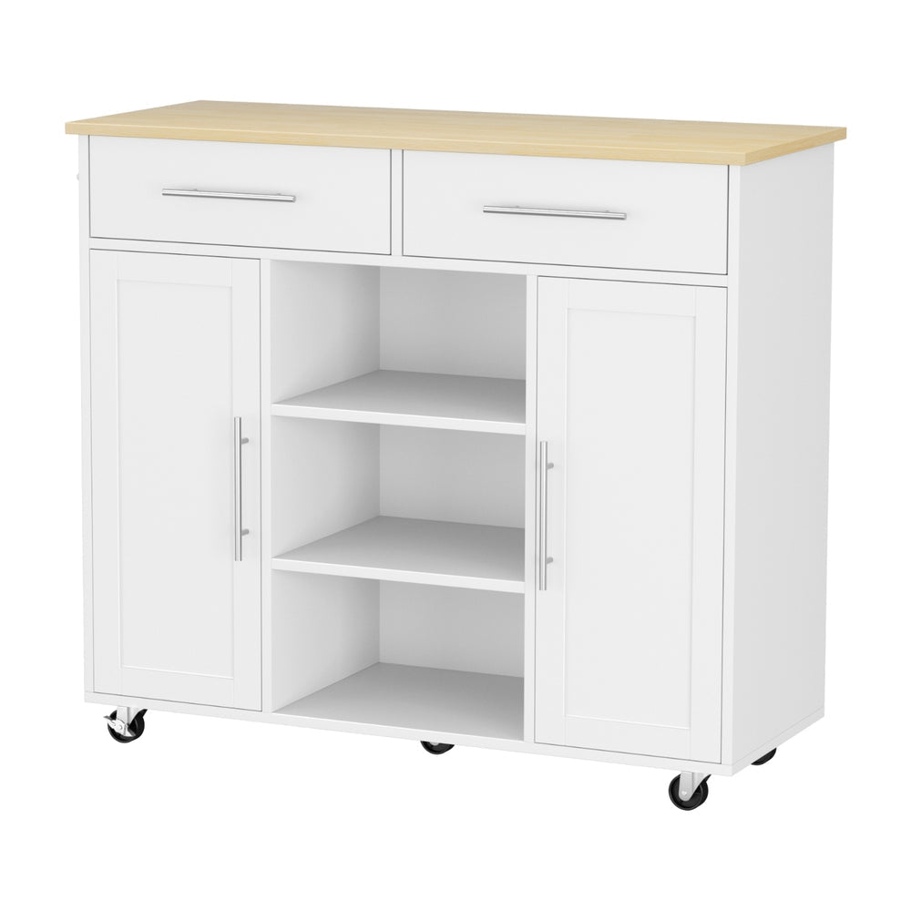 Kitchen Island Trolley Rolling Serving Cart Storage Drawer Cabinet 100cm White - Tools > Tools Storage > Work Benches - Rivercity House & Home Co. (ABN 18 642 972 209) - Affordable Modern Furniture Australia