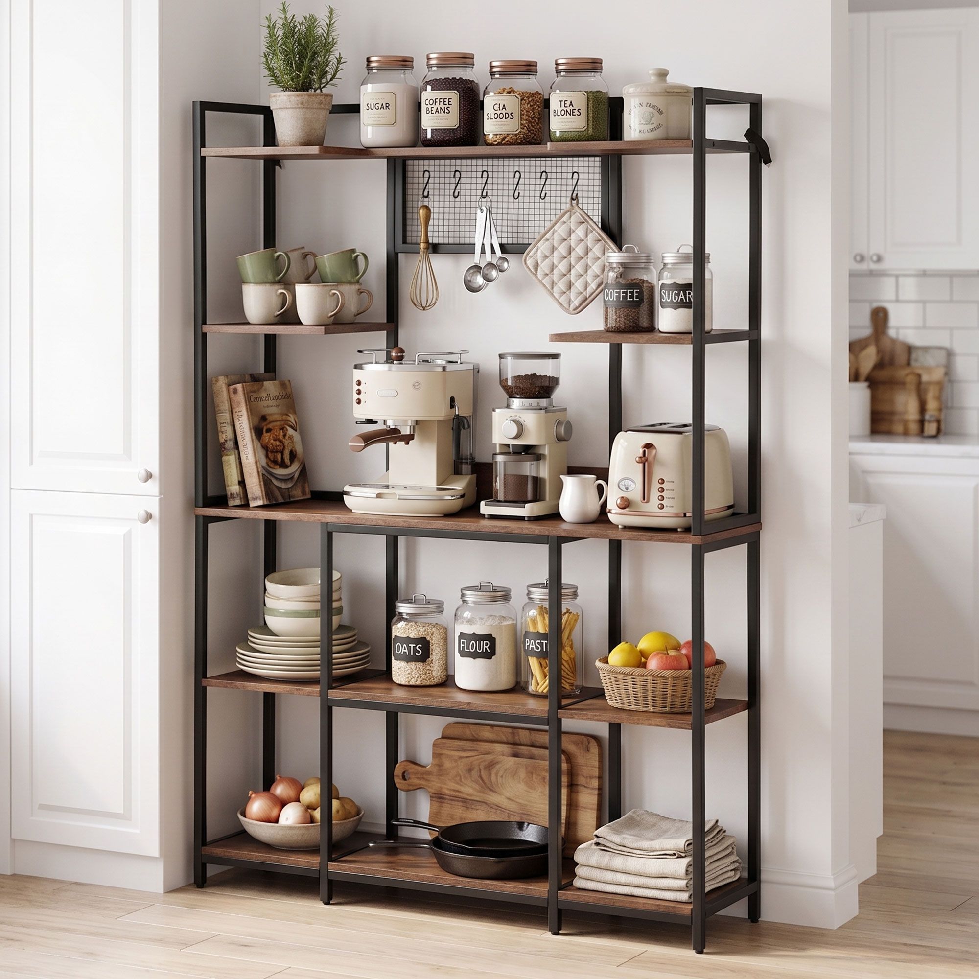 Kitchen Rack with 6 Hooks Microwave Storage Shelf 120cm x 170cm - Home & Garden > Kitchenware > Kitchen Utensils - Rivercity House & Home Co. (ABN 18 642 972 209) - Affordable Modern Furniture Australia