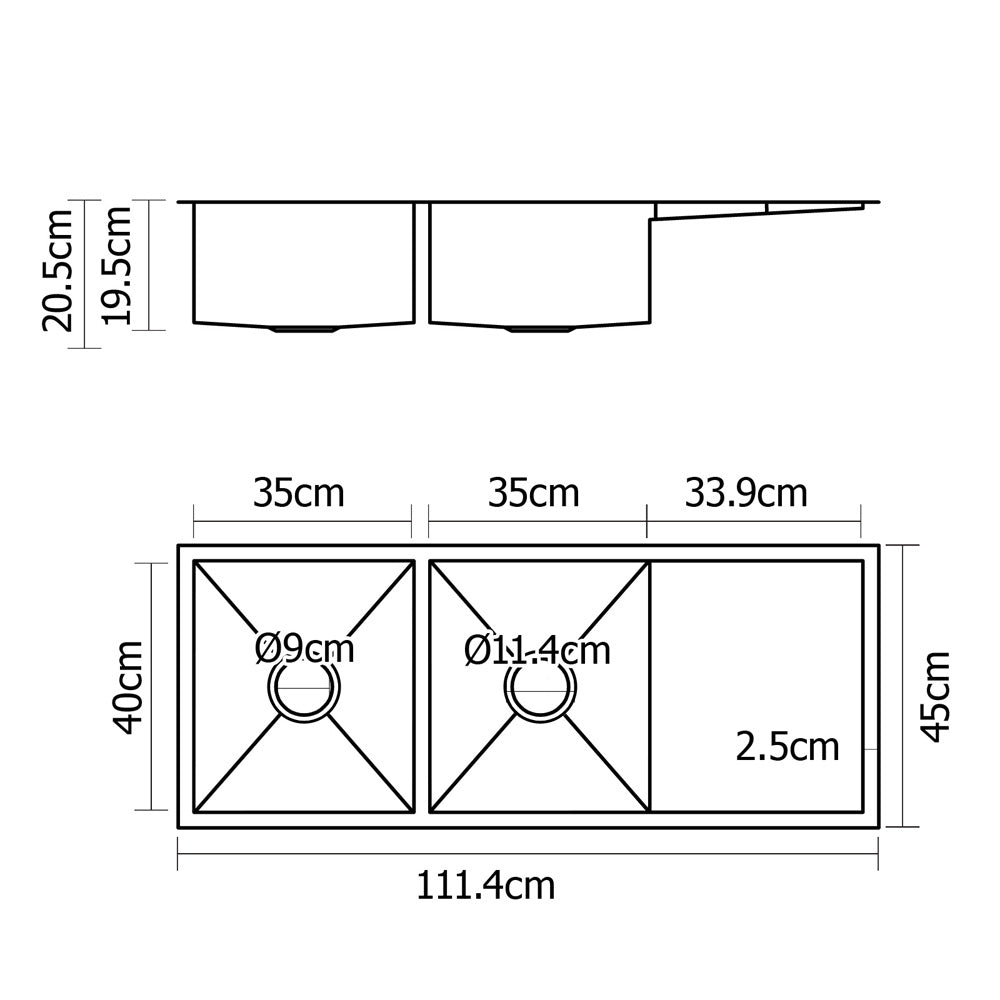 Kitchen Sink 111X45CM Stainless Steel Basin Double Bowl Silver - Furniture > Dining > Kitchen Sinks - Rivercity House & Home Co. (ABN 18 642 972 209) - Affordable Modern Furniture Australia
