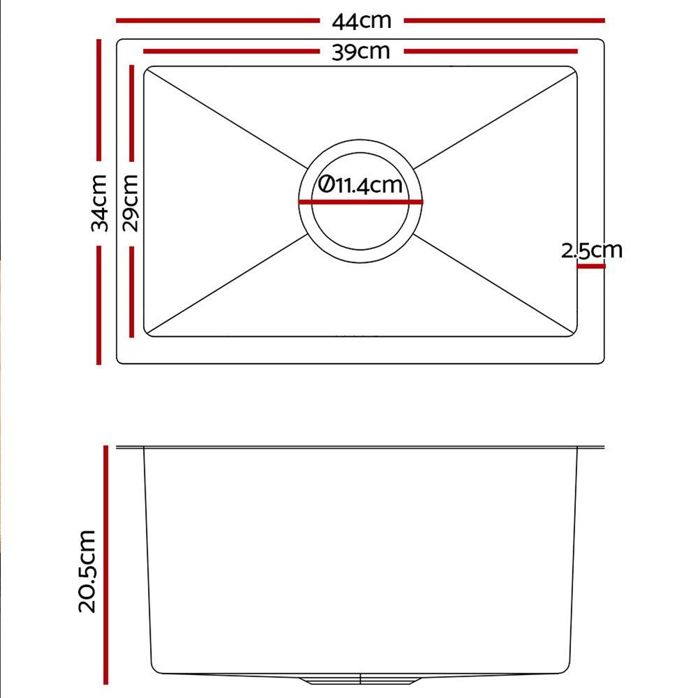 Kitchen Sink 44X34CM Stainless Steel Nano Basin Single Bowl Silver - Furniture > Dining > Kitchen Sinks - Rivercity House & Home Co. (ABN 18 642 972 209) - Affordable Modern Furniture Australia