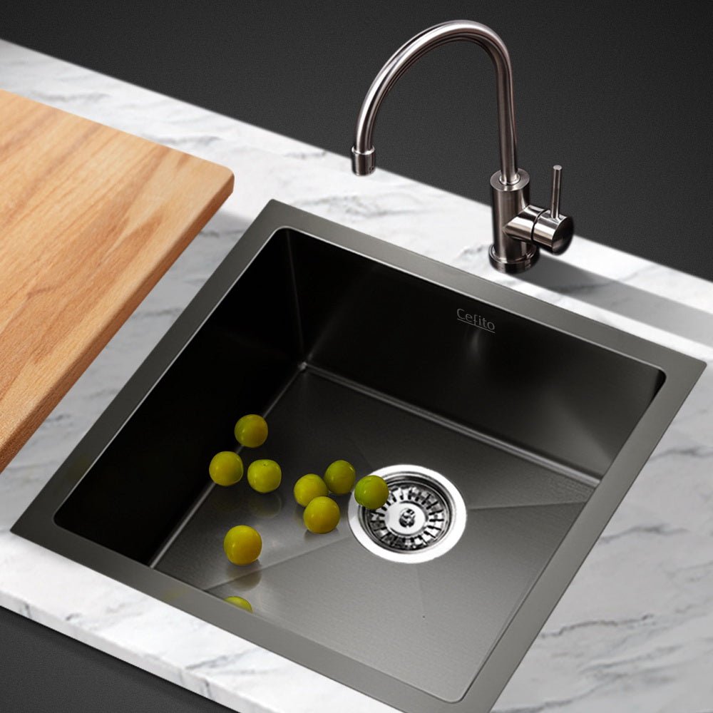 Kitchen Sink 44X44CM Stainless Steel Basin Single Bowl Black - Furniture > Dining > Kitchen Sinks - Rivercity House & Home Co. (ABN 18 642 972 209) - Affordable Modern Furniture Australia