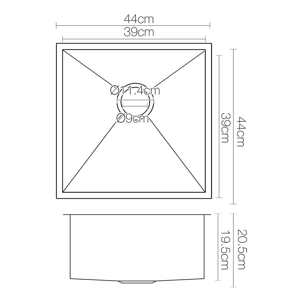Kitchen Sink 44X44CM Stainless Steel Basin Single Bowl Black - Furniture > Dining > Kitchen Sinks - Rivercity House & Home Co. (ABN 18 642 972 209) - Affordable Modern Furniture Australia